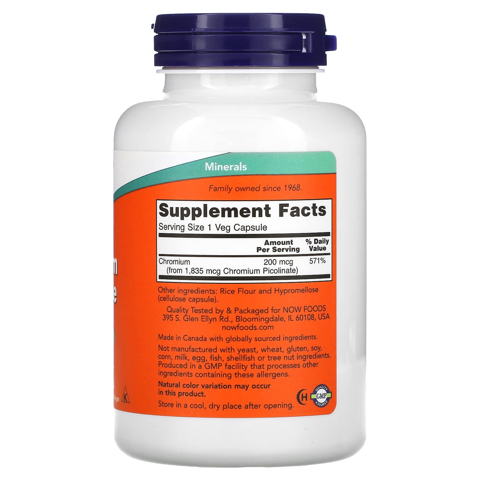Picolinato de Cromo 200 mcg, 250 Cápsulas Vegetarianas, Now Foods