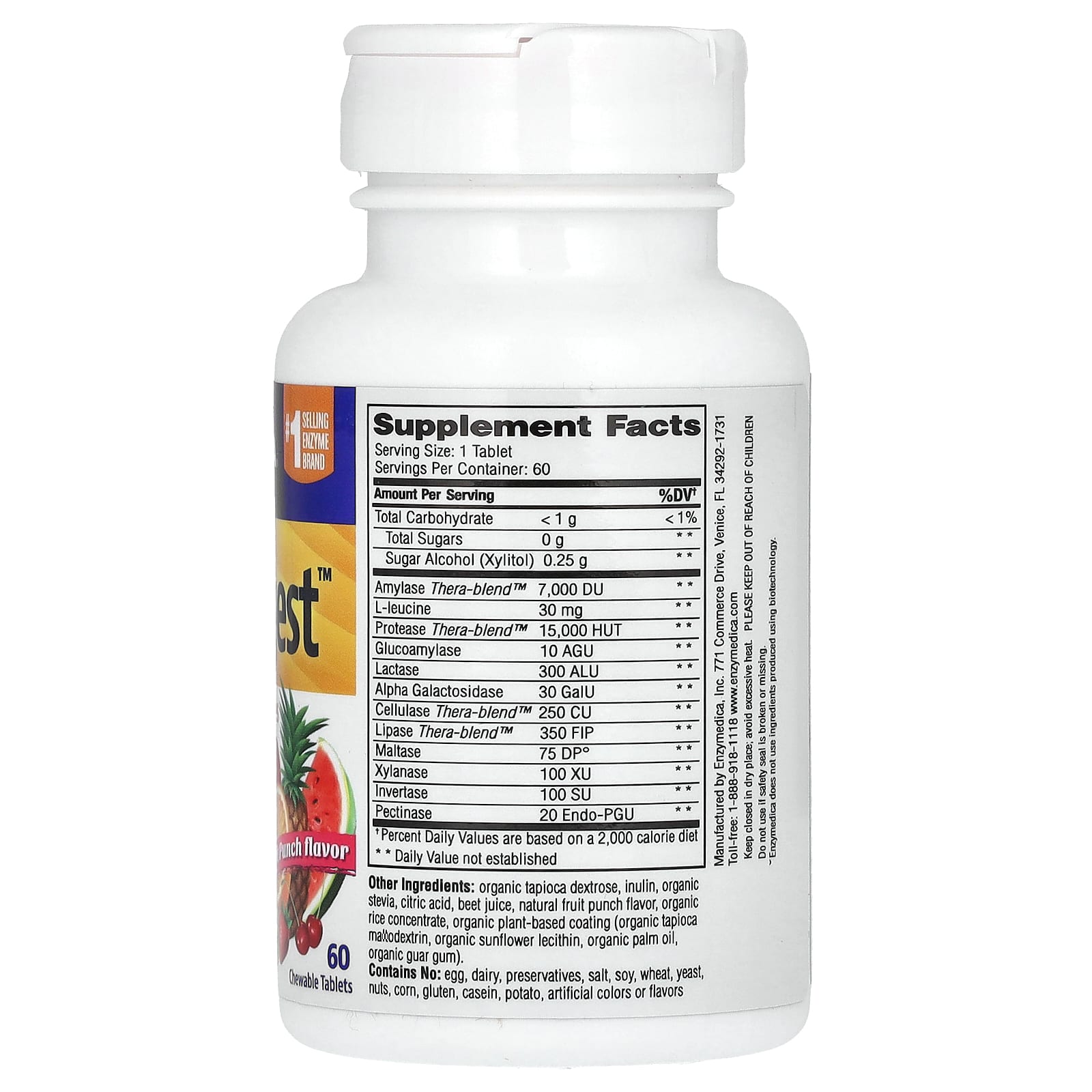 Kids Digest, Ponche de Frutas - 60 mastigáveis - Enzymedica