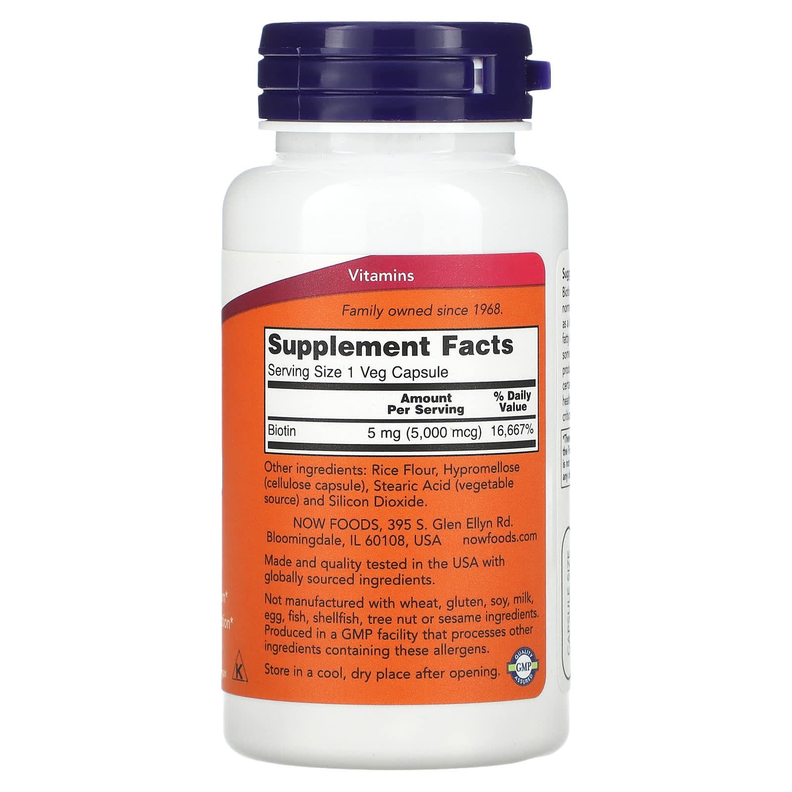 Biotina - 5000mcg, 60 vcaps, Now Foods