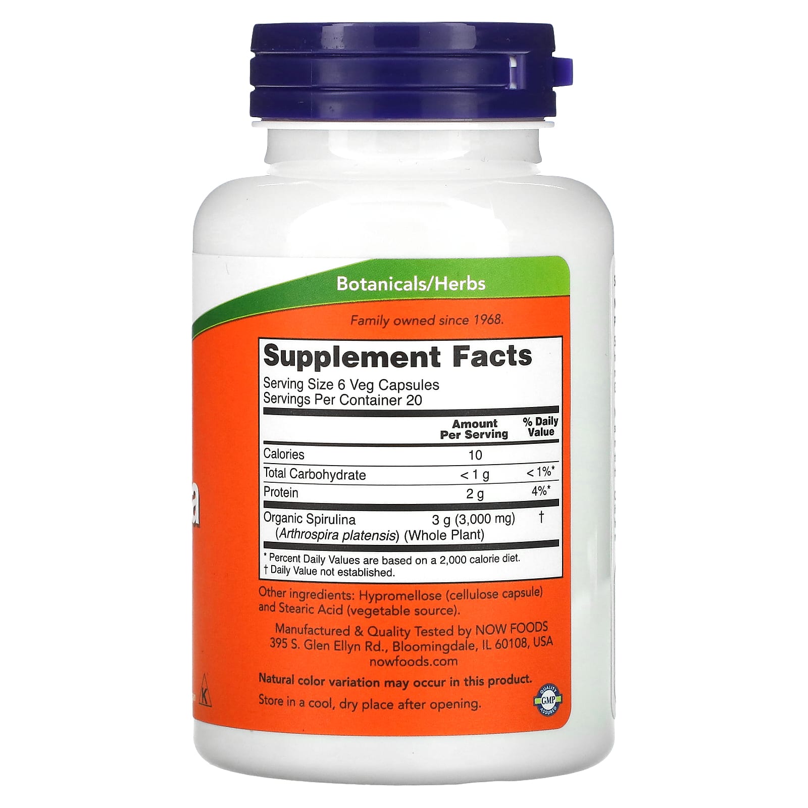 Espirulina - Natural, 500mg, 120 vcaps, Now Foods