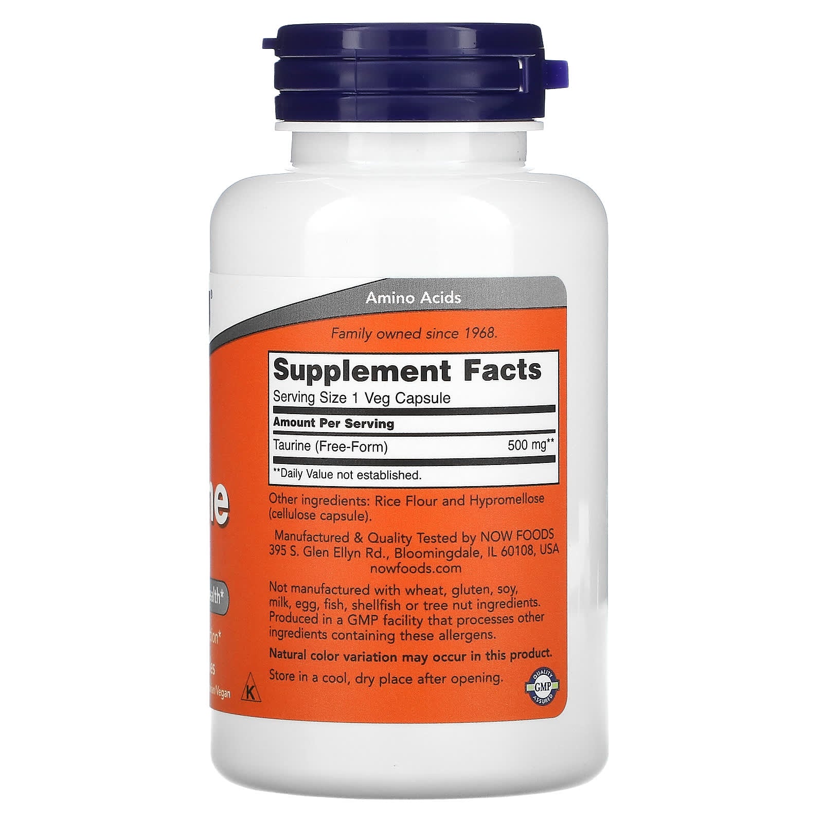 Taurina 500 mg, 100 cápsulas vegetais, Now Foods