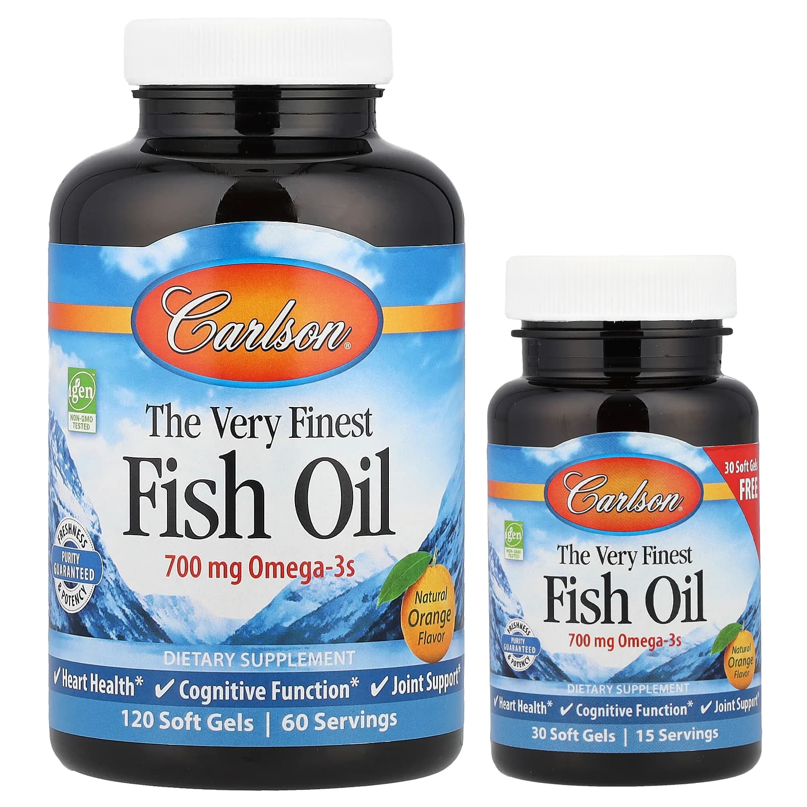 Óleo de peixe The Very Finest - 700 mg de ômega-3, laranja natural - 120 + 30 cápsulas gelatinosas - Carlson Labs