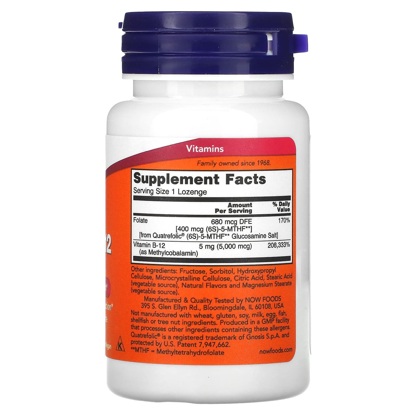 Metil B-12 com Ácido Fólico - 5000mcg, 60 lozenges, Now Foods