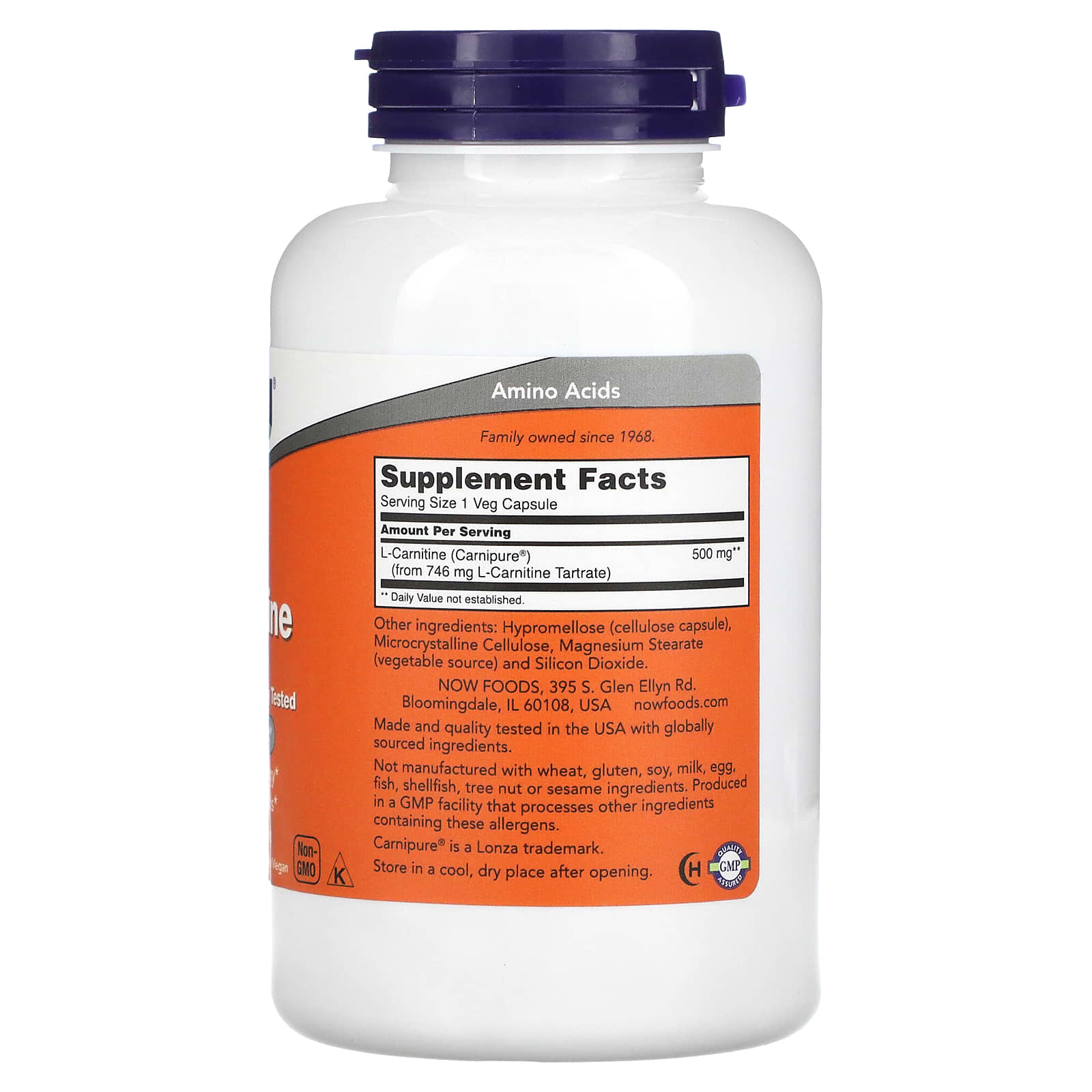 L-Carnitina - 500mg, 180 vcaps, Now Foods