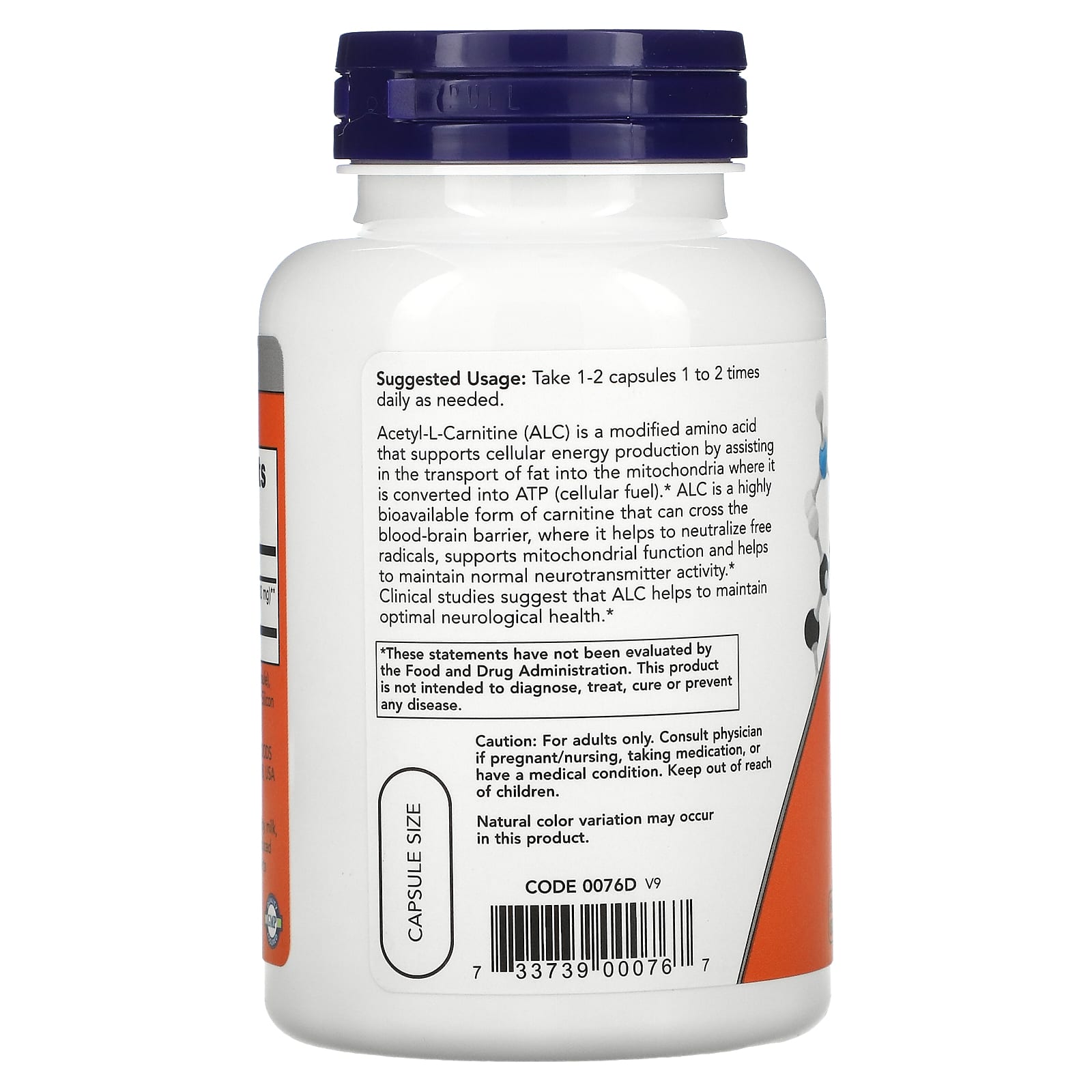 Acetil-L-Carnitina 500 mg, 100 Cápsulas Vegetarianas, Now Foods