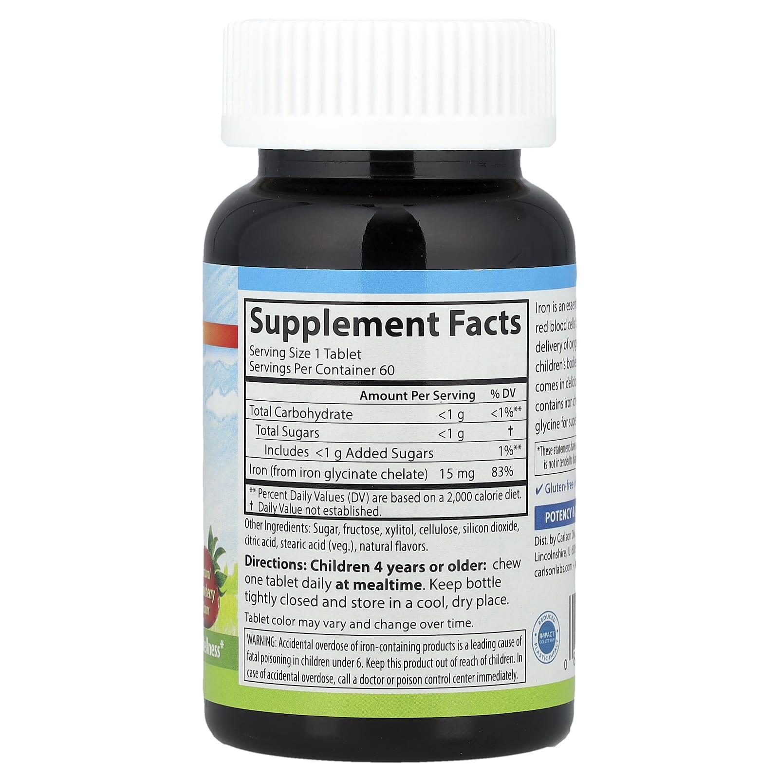 Ferro mastigável infantil, 15 mg, morango - 60 comprimidos - Carlson Labs