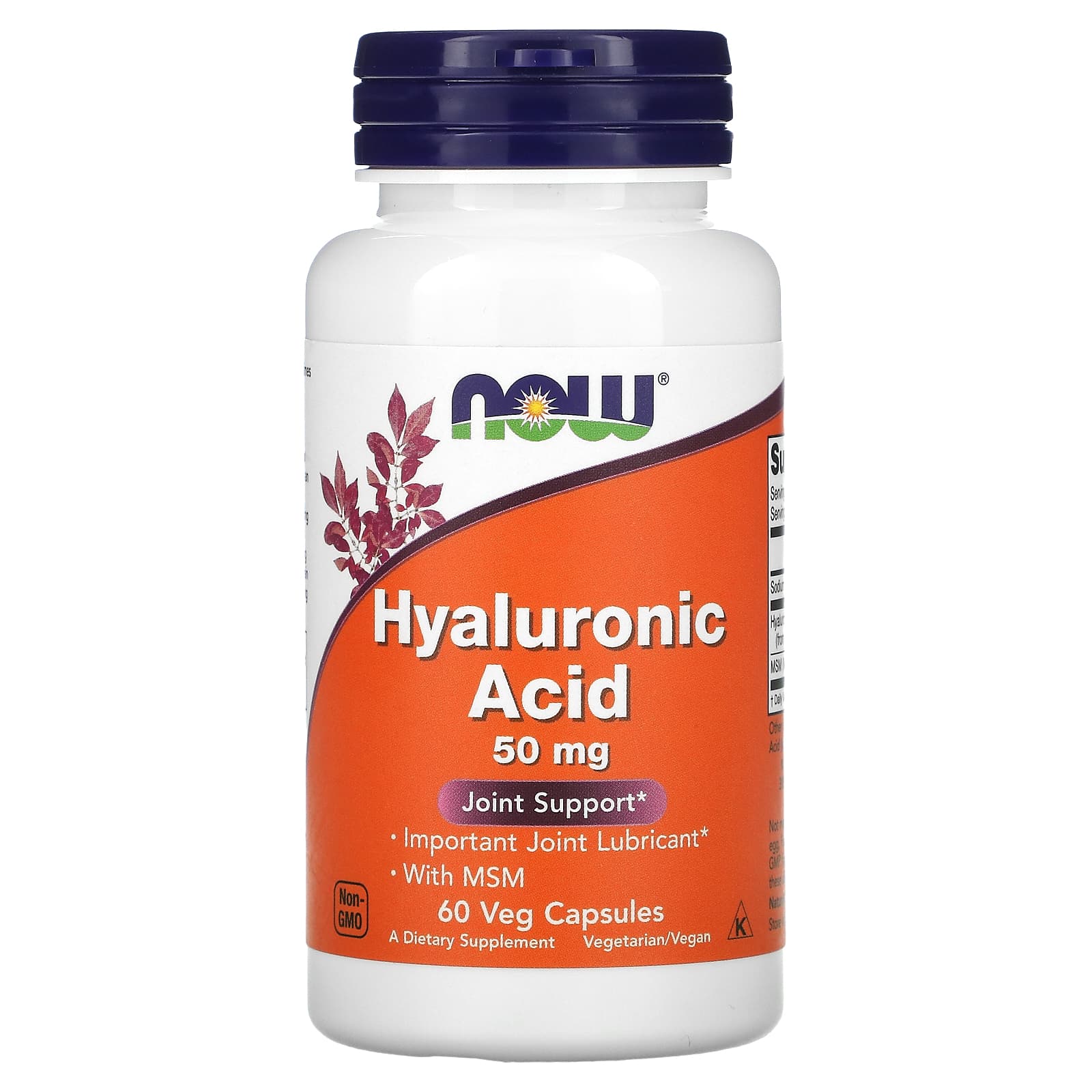 Ácido Hialurônico com MSM - 50mg, 60 vcaps, Now Foods