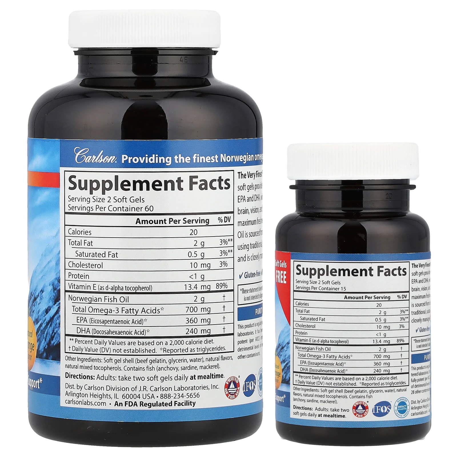 Óleo de peixe The Very Finest - 700 mg de ômega-3, laranja natural - 120 + 30 cápsulas gelatinosas - Carlson Labs