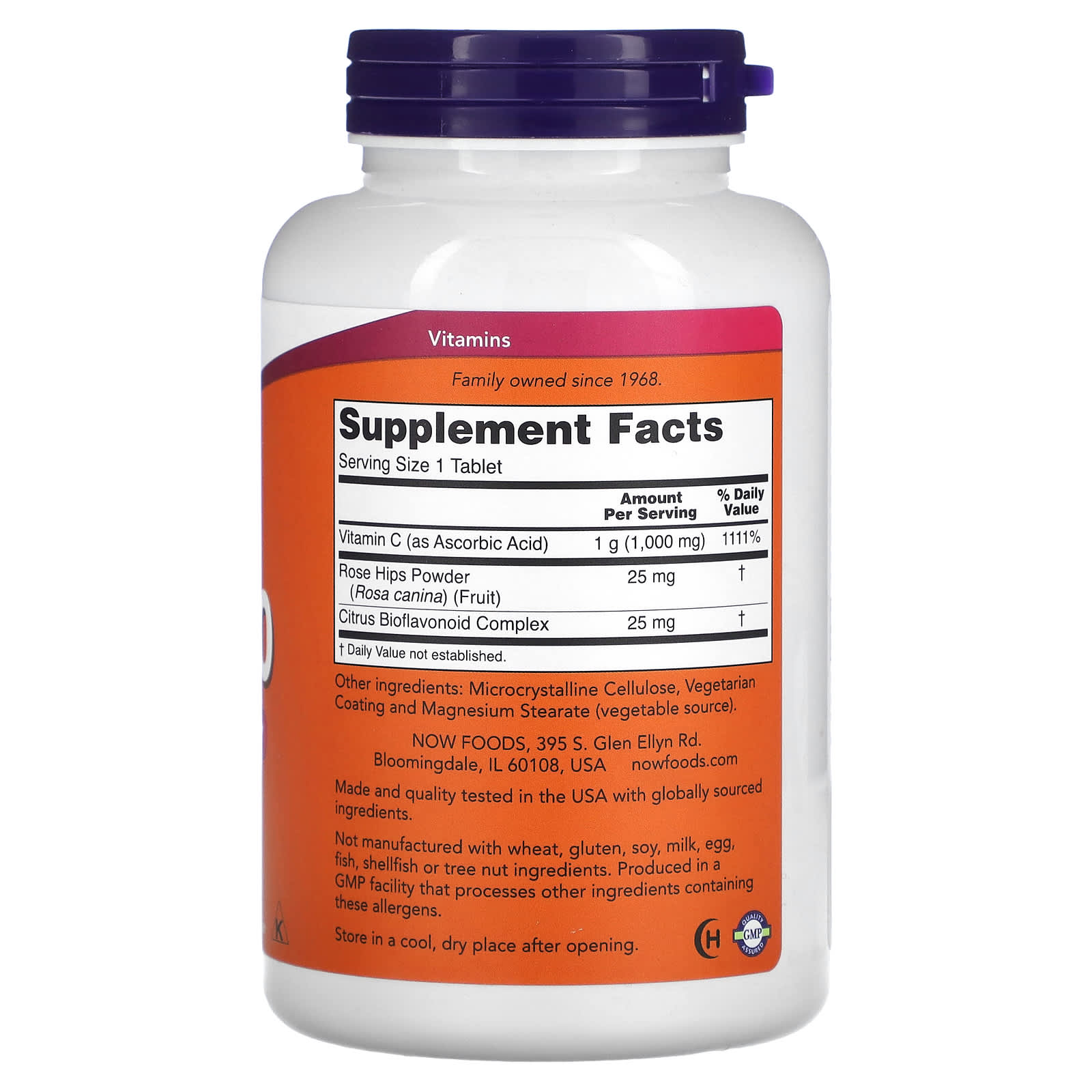 Vitamina C-1000 com Rosa Mosqueta e Bioflavonoides, 250 comprimidos, Now Foods
