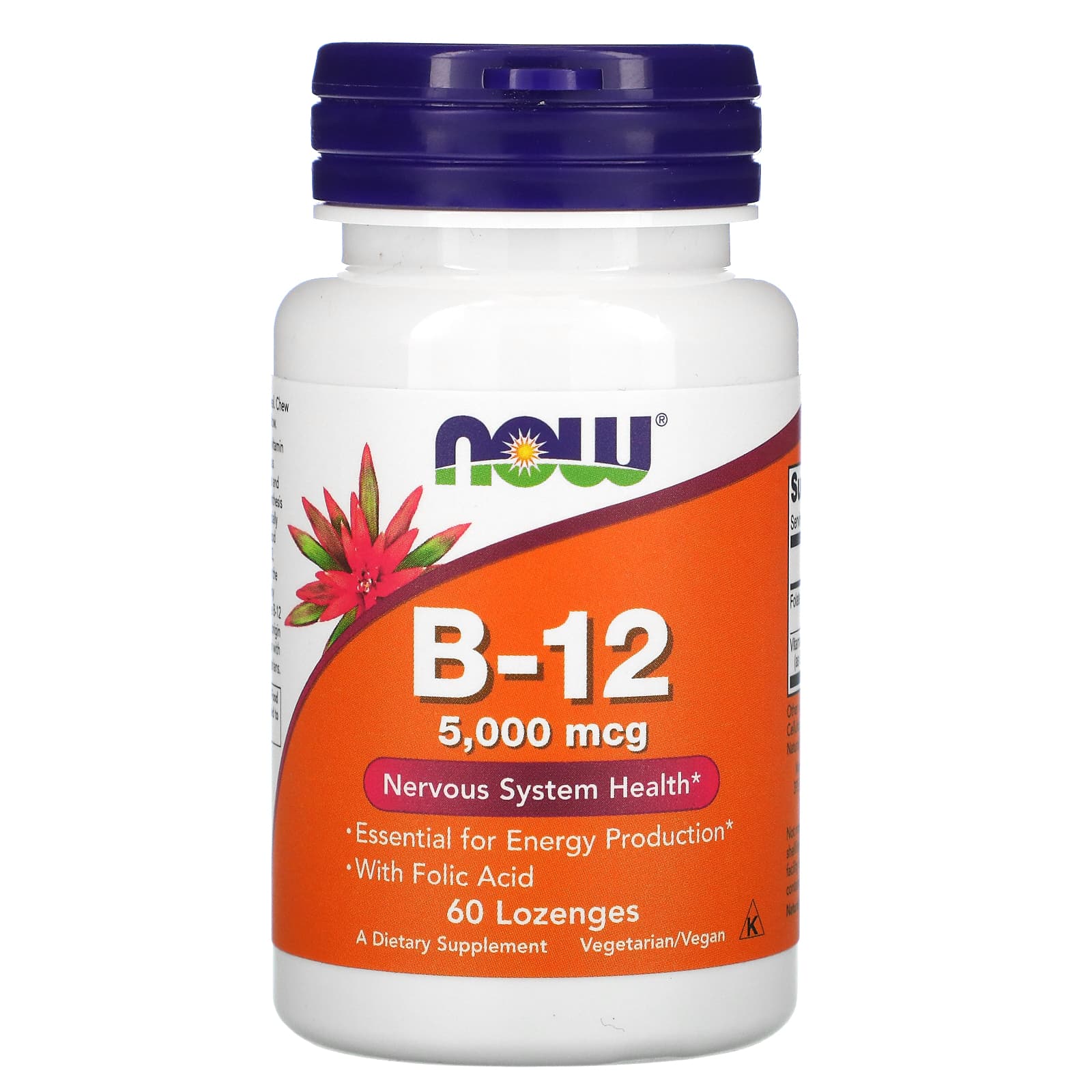 Vitamina B-12 com Ácido Fólico - 5000mcg, 60 lozenges, Now Foods