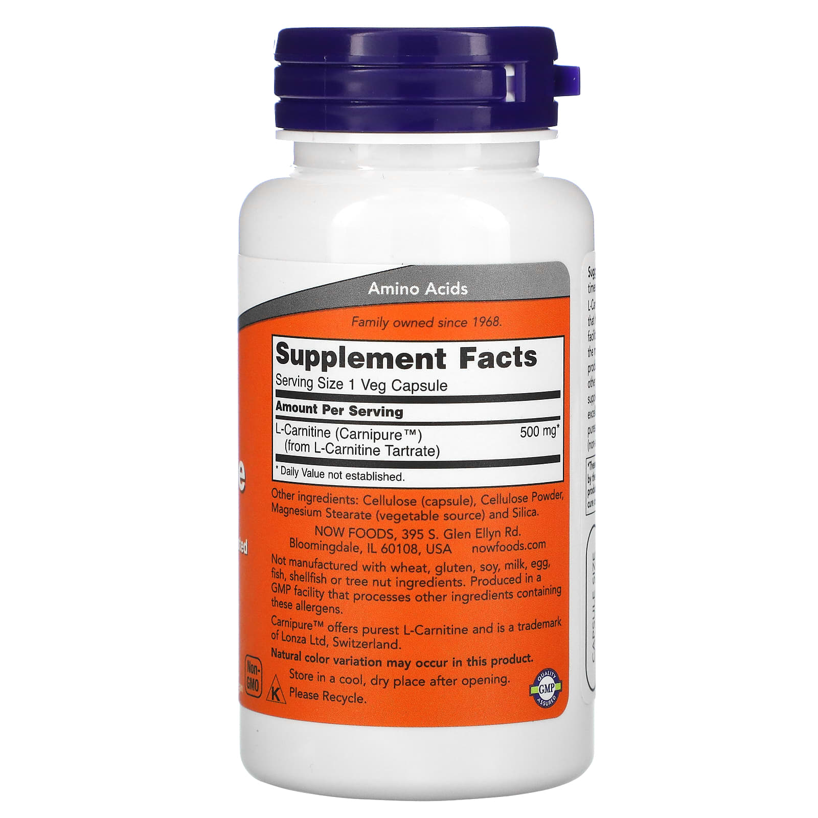 L-Carnitina - 500mg, 60 vcaps, Now Foods