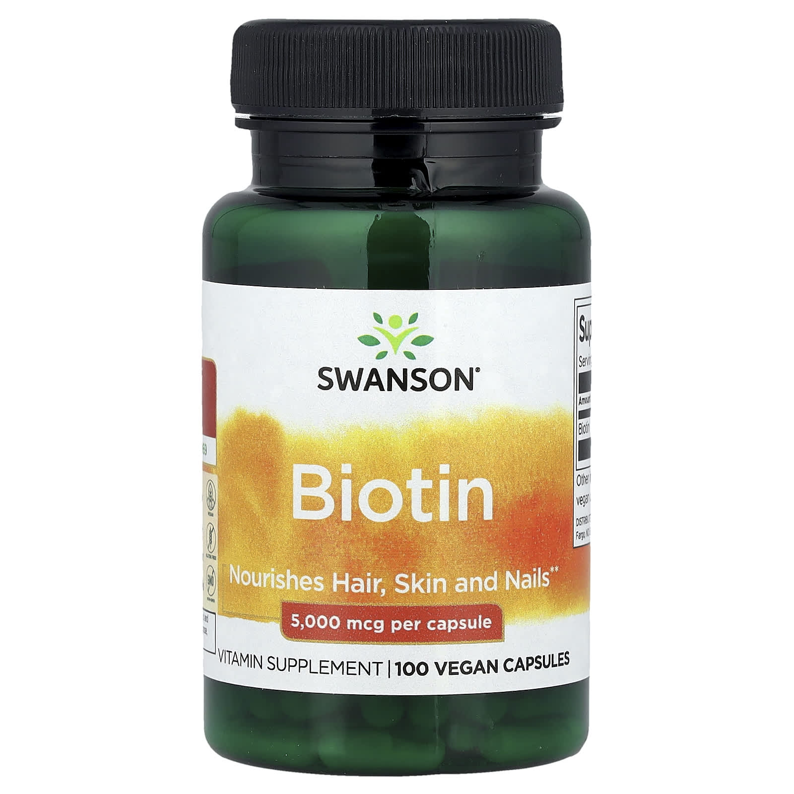 Biotina, 5,000 mcg, 100 Cápsulas Veganas, Swanson