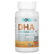 Óleo de peixe mastigável DHA Kids, 100 mg, 60 softgels, Now Foods
