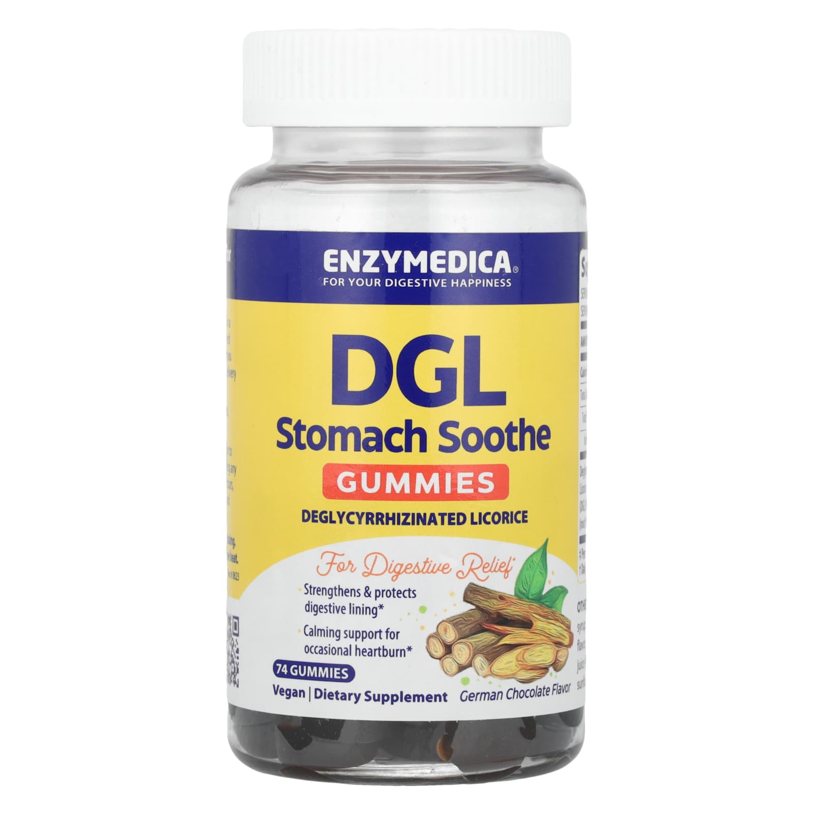 Gomas calmantes para o estômago DGL, chocolate alemão - 74 gomas - Enzymedica