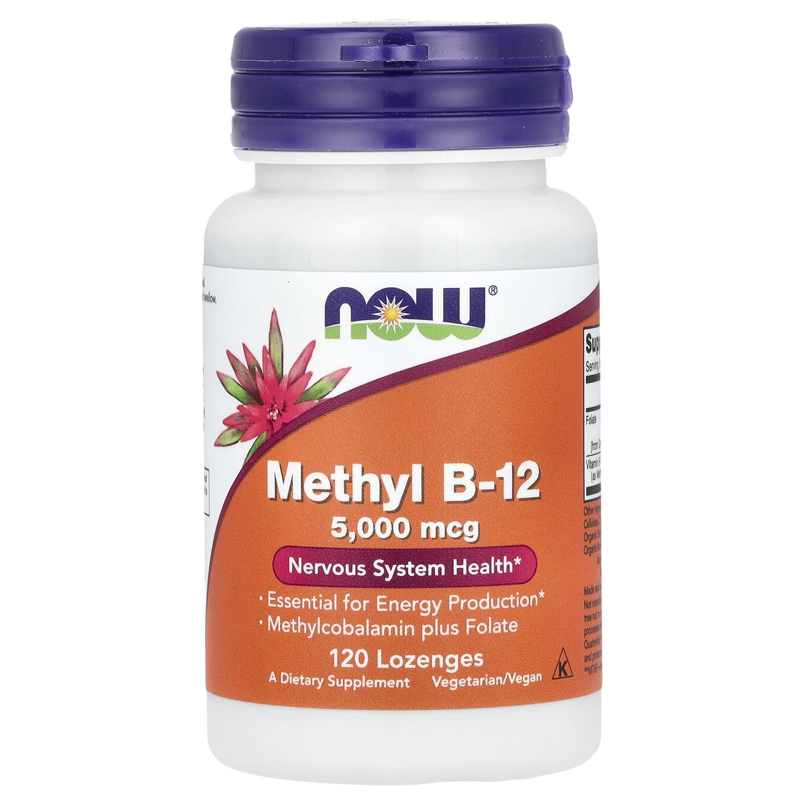 Metil B-12 com Ácido Fólico - 5000mcg, 120 lozenges, Now Foods