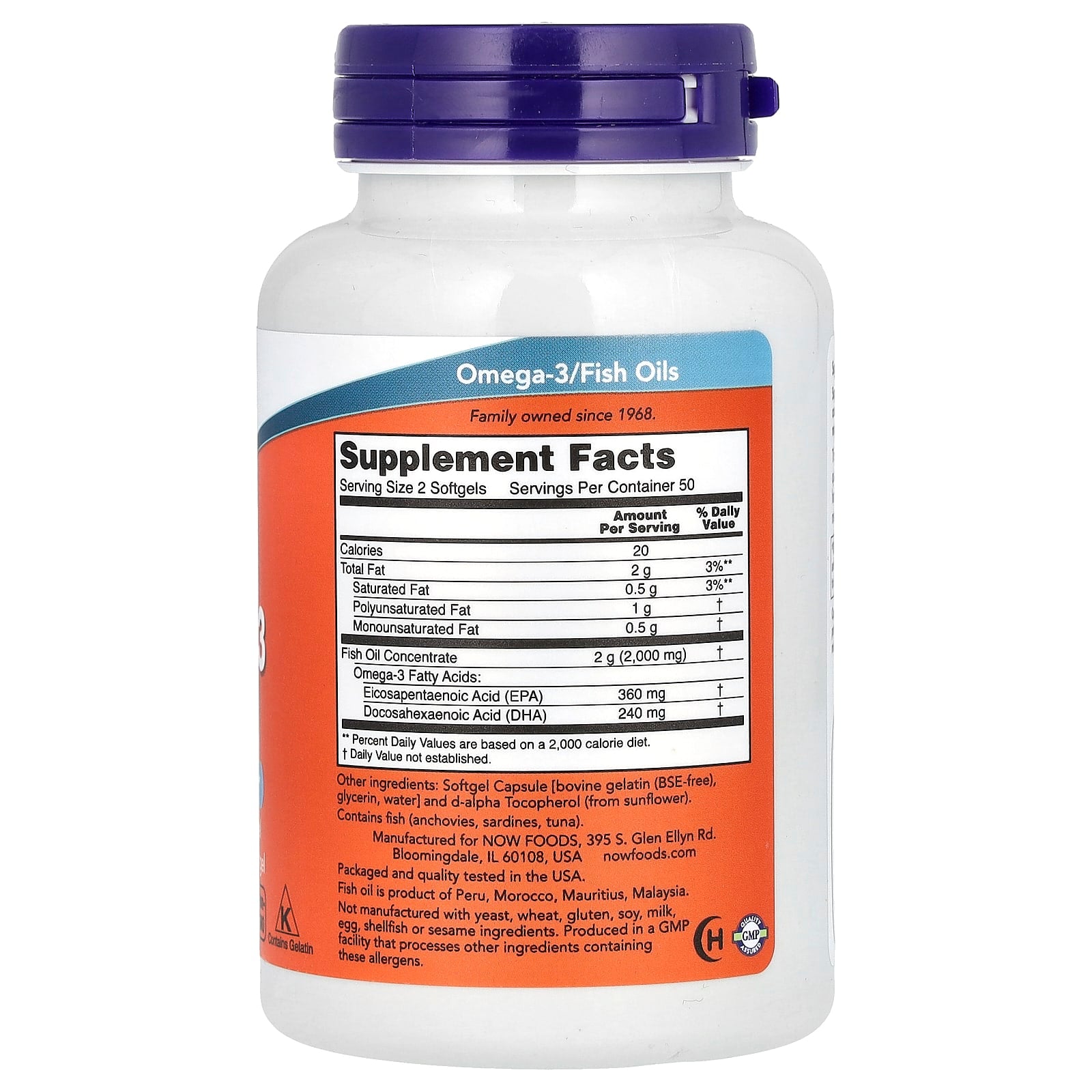Óleo de peixe ômega-3 - destilado molecularmente, 100 softgels, Now Foods