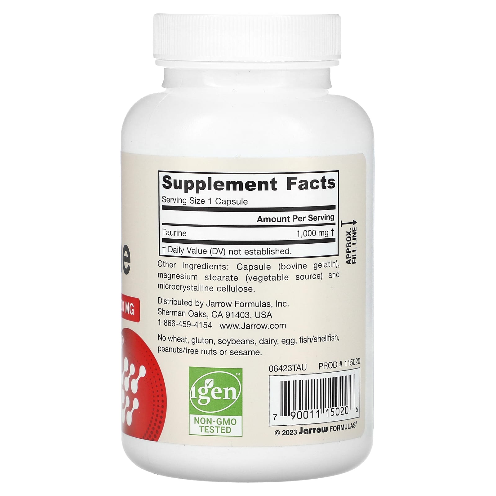 Taurina, 1000mg - 100 cápsulas, Jarrow Formulas