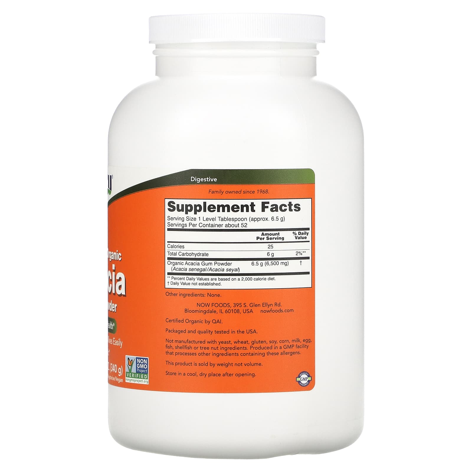 Pó Puro de Acácia Orgânica Certificada, 340 g, Now Foods