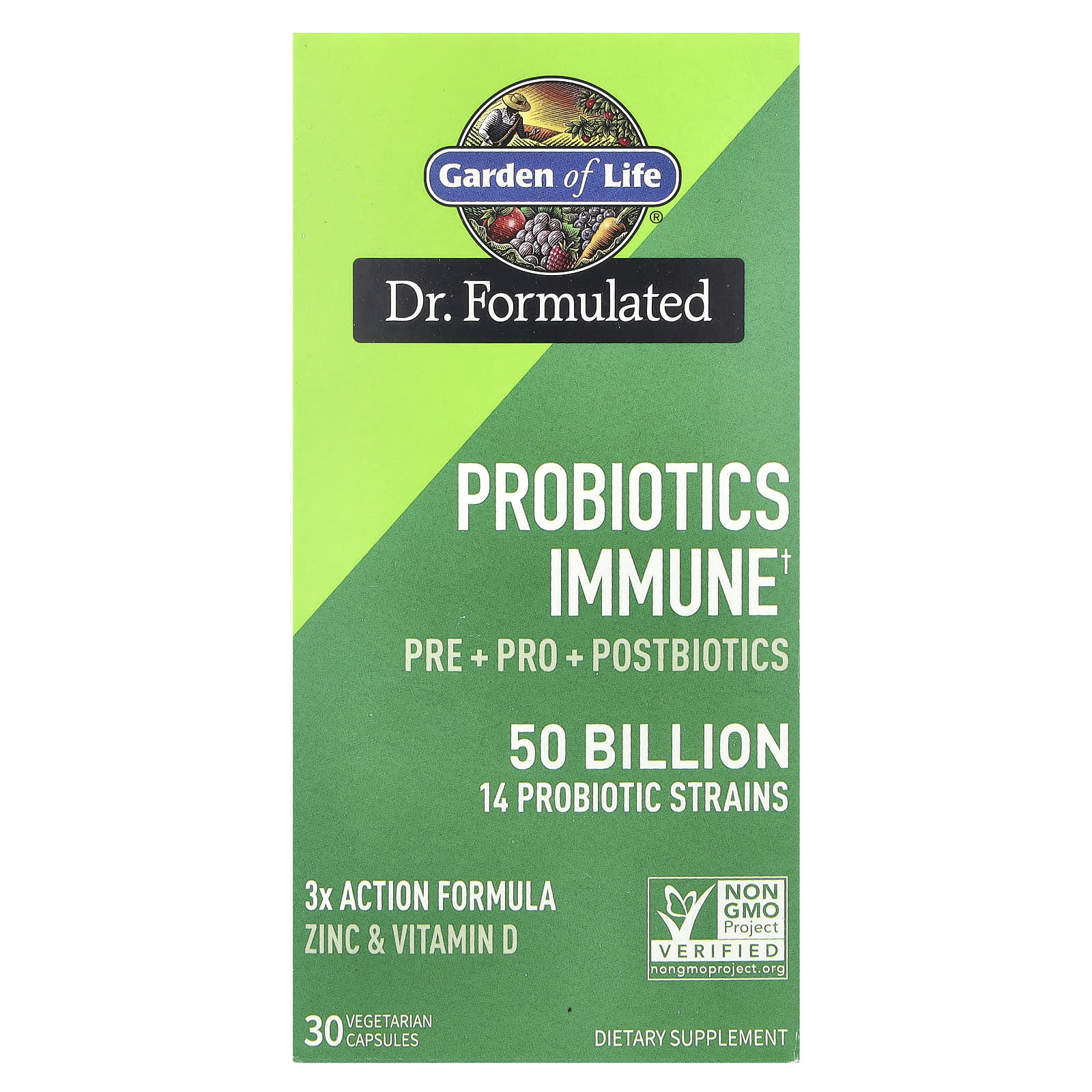 Probióticos Formulados pelo Dr. Immune 50 Billion - 30 cápsulas vegetais, Garden of Life