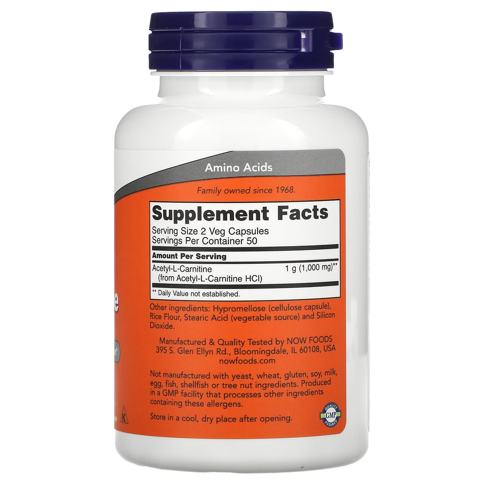 Acetil-L-Carnitina 500 mg, 100 Cápsulas Vegetarianas, Now Foods