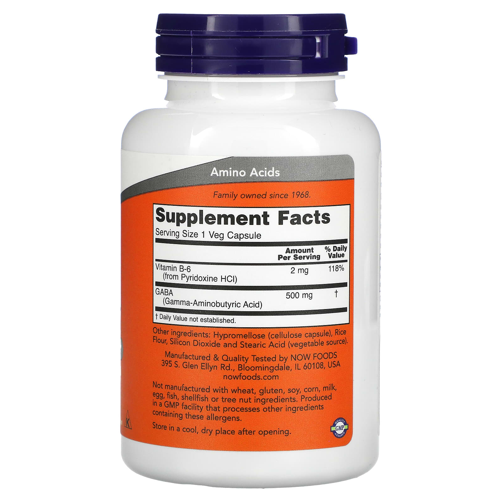 GABA com vitamina B6 - 500mg, 100 vcaps, Now Foods