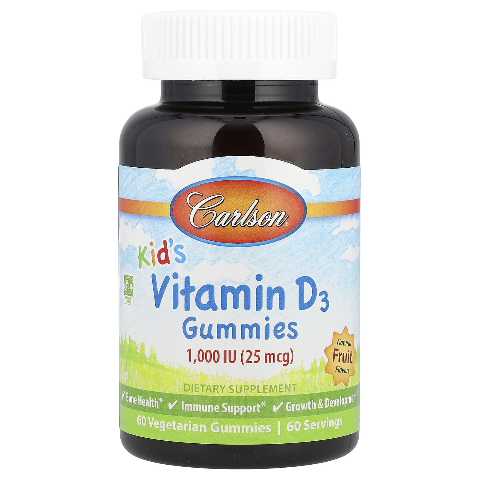 Vitamina D3 em gomas para crianças, 1000 UI, frutas naturais - 60 gomas - Carlson Labs