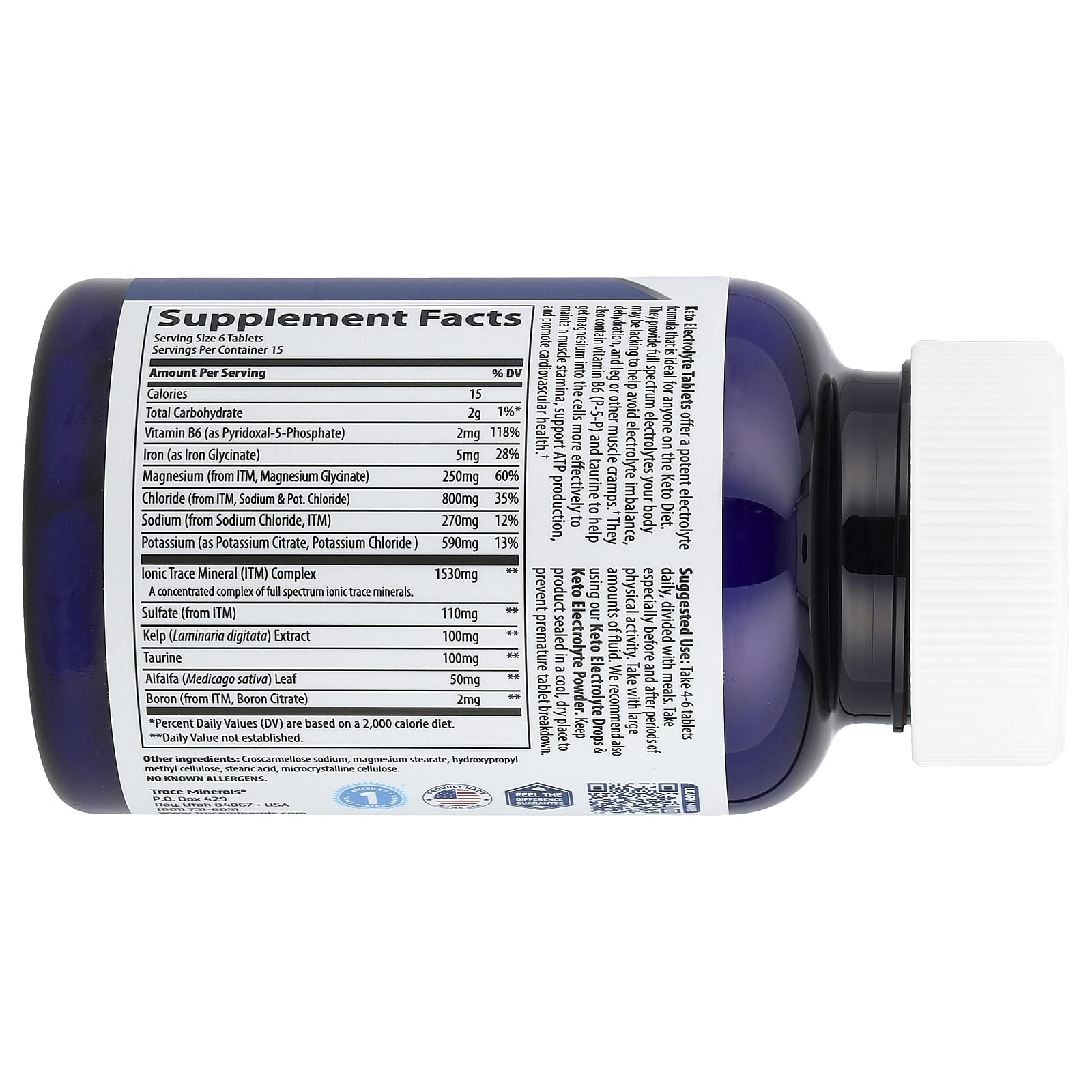 Comprimidos de eletrólitos Trace Keto, 90 comprimidos, Trace Minerals Research