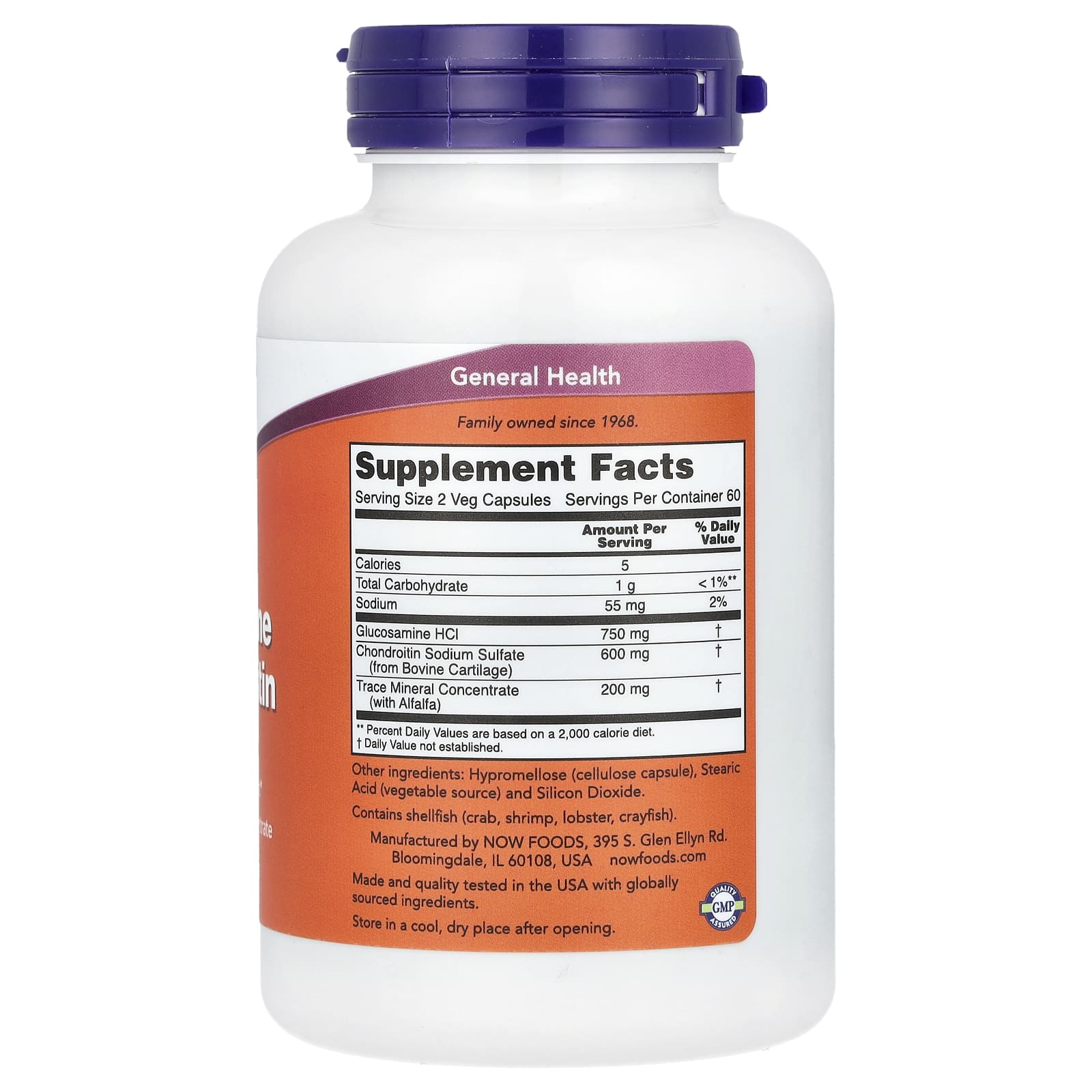 Glucosamina e Condroitina com Concentrado de Minerais Traço, 120 caps, Now Foods