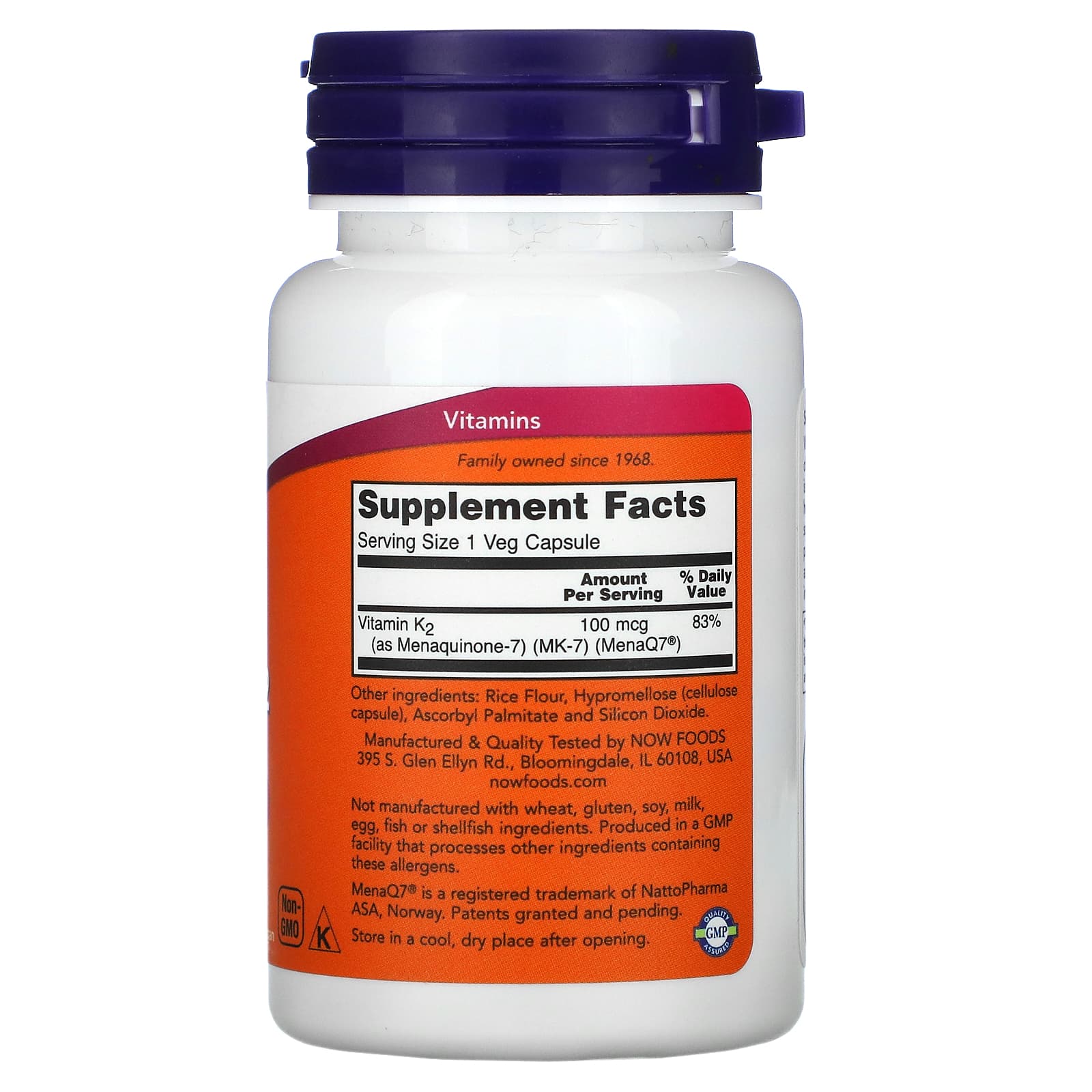 MK-7 Vitamina K-2 100mcg 60vcap - Now Foods