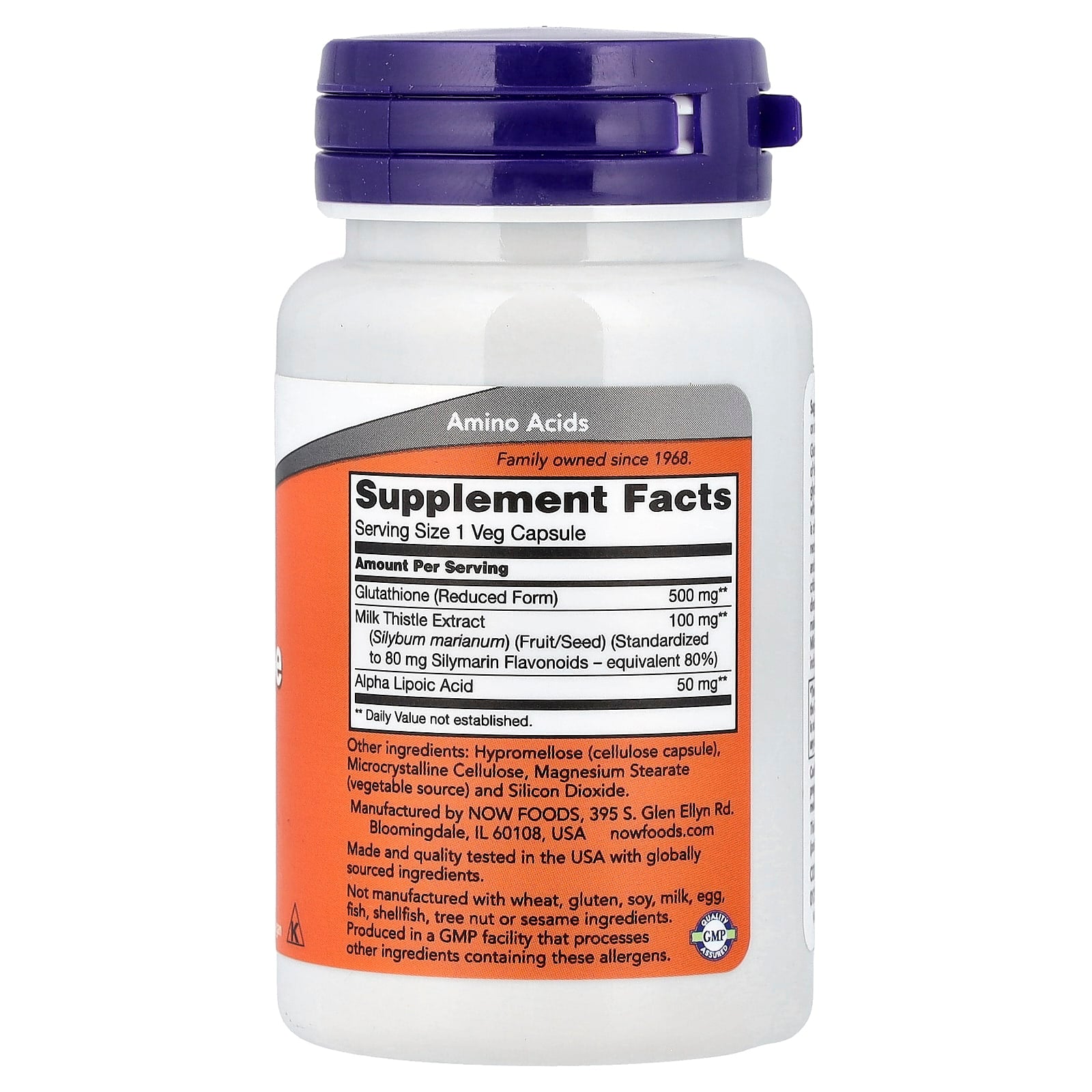 Glutationa com Extrato de Cardo Mariano e Ácido Alfa Lipóico - 500mg, 30 vcaps, Now Foods