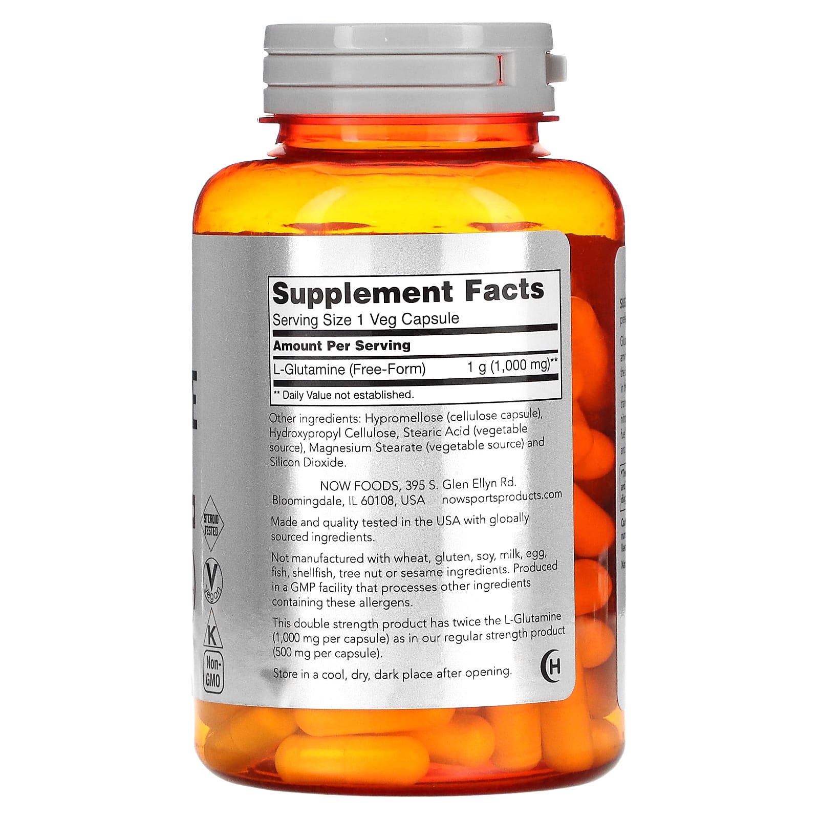 L-Glutamina 500 mg, 120 Cápsulas Vegetarianas, Now Foods