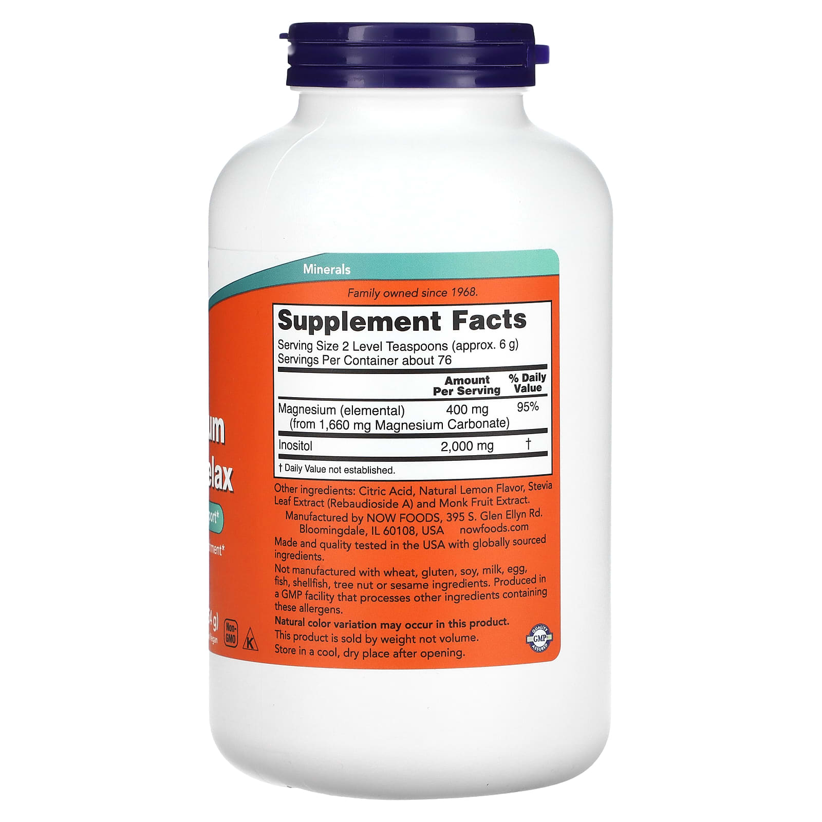 Pó Relaxante de Magnésio Inositol, 454 gramas, Now Foods