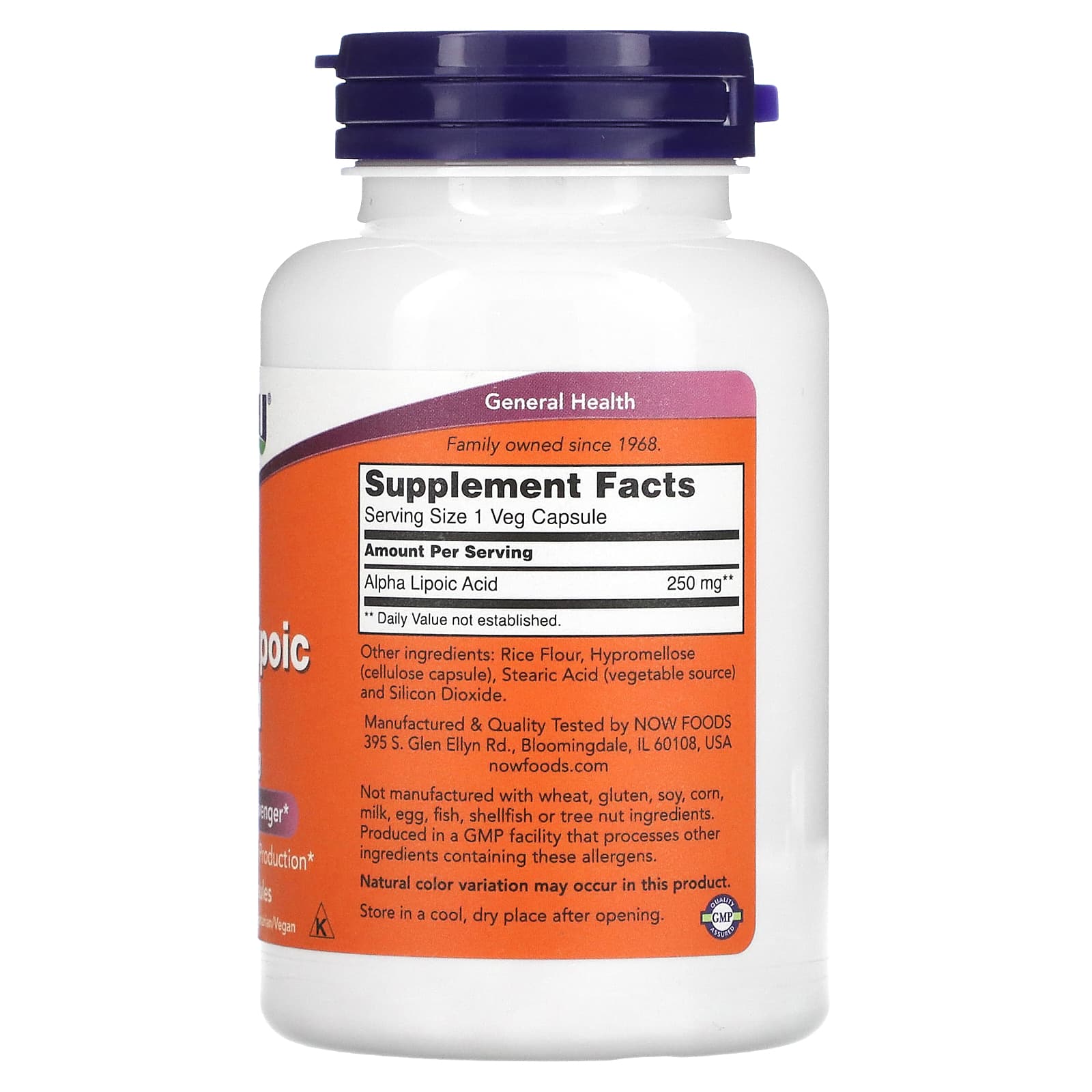 Ácido Alfa Lipóico - 250mg, 120 vcaps, Now Foods