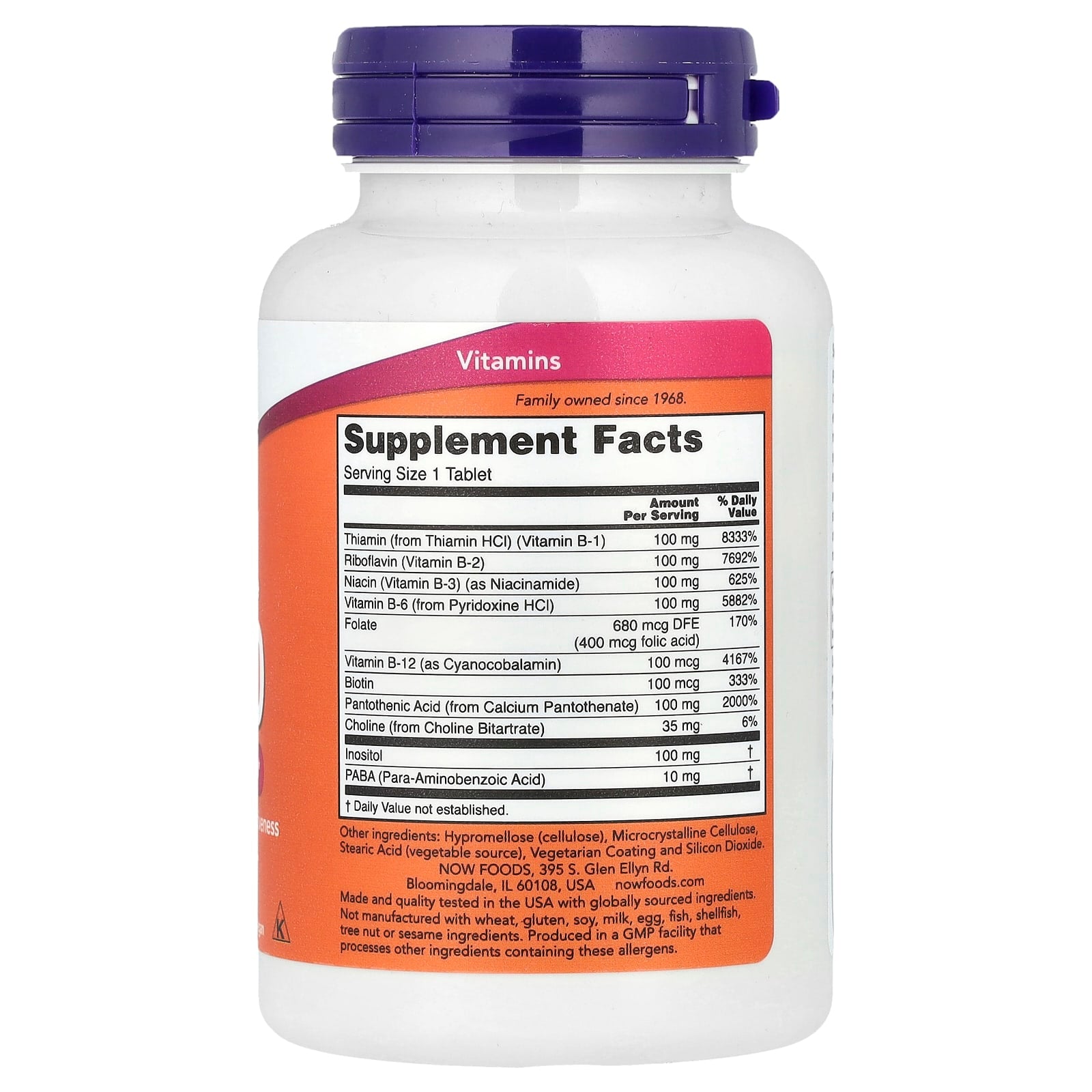 Vitamina B-100 de liberação sustentada, 100 comprimidos, Now Foods
