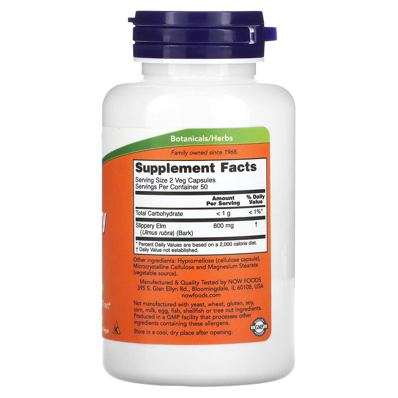 Olmo Escorregadio 400 mg, 100 Cápsulas Vegetarianas, Now Foods