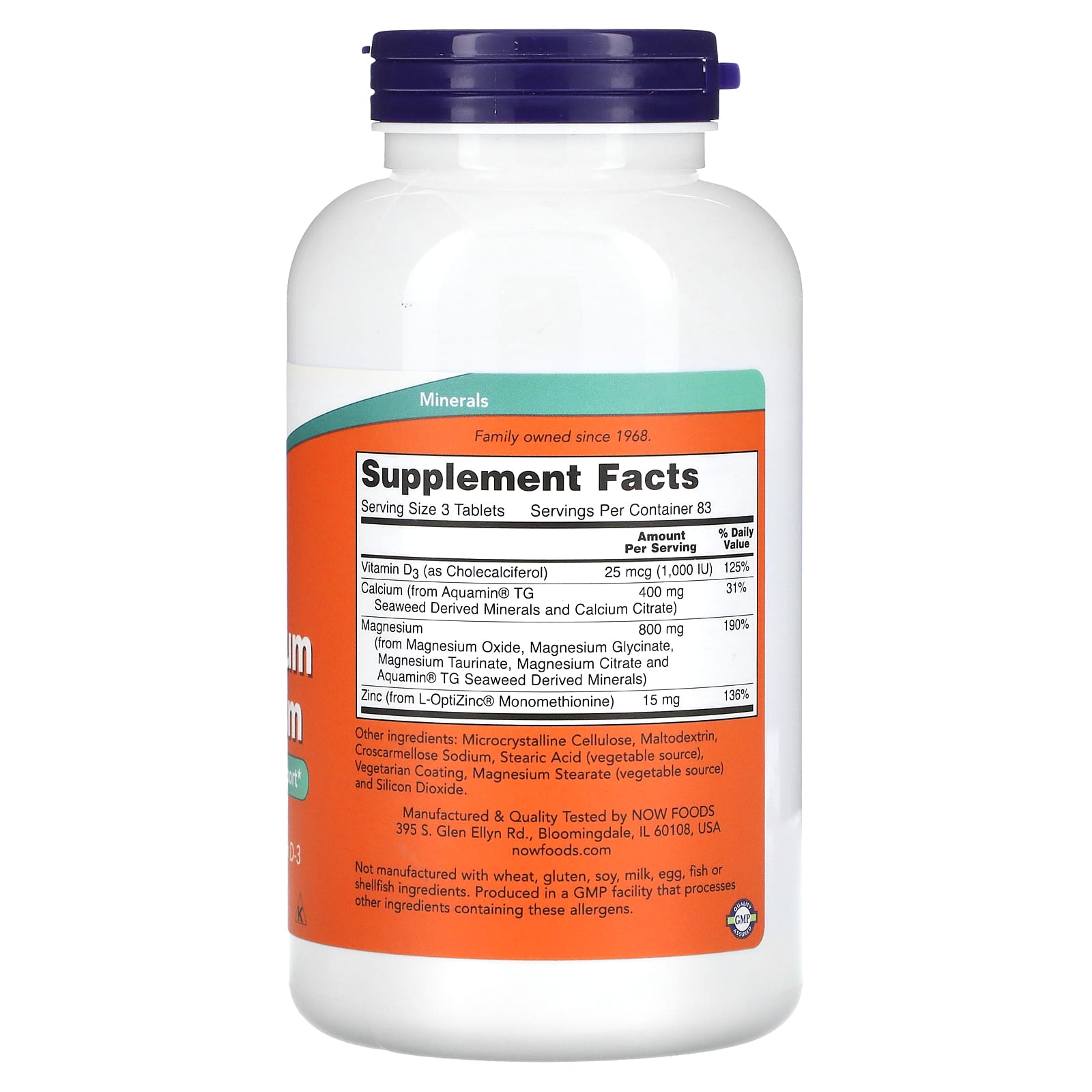 Magnésio e Cálcio com Zinco e Vitamina D3, 250 comprimidos, Now Foods