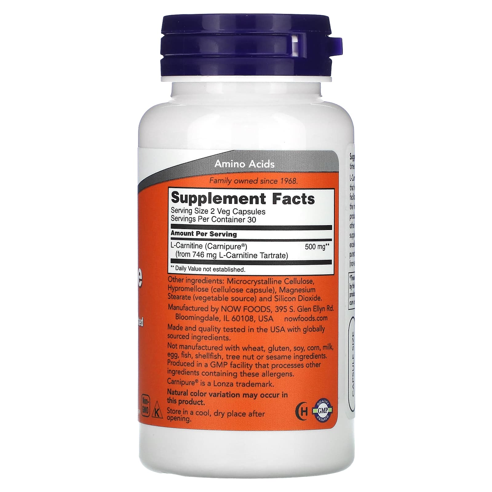 L-Carnitina - 250mg, 60 vcaps, Now Foods