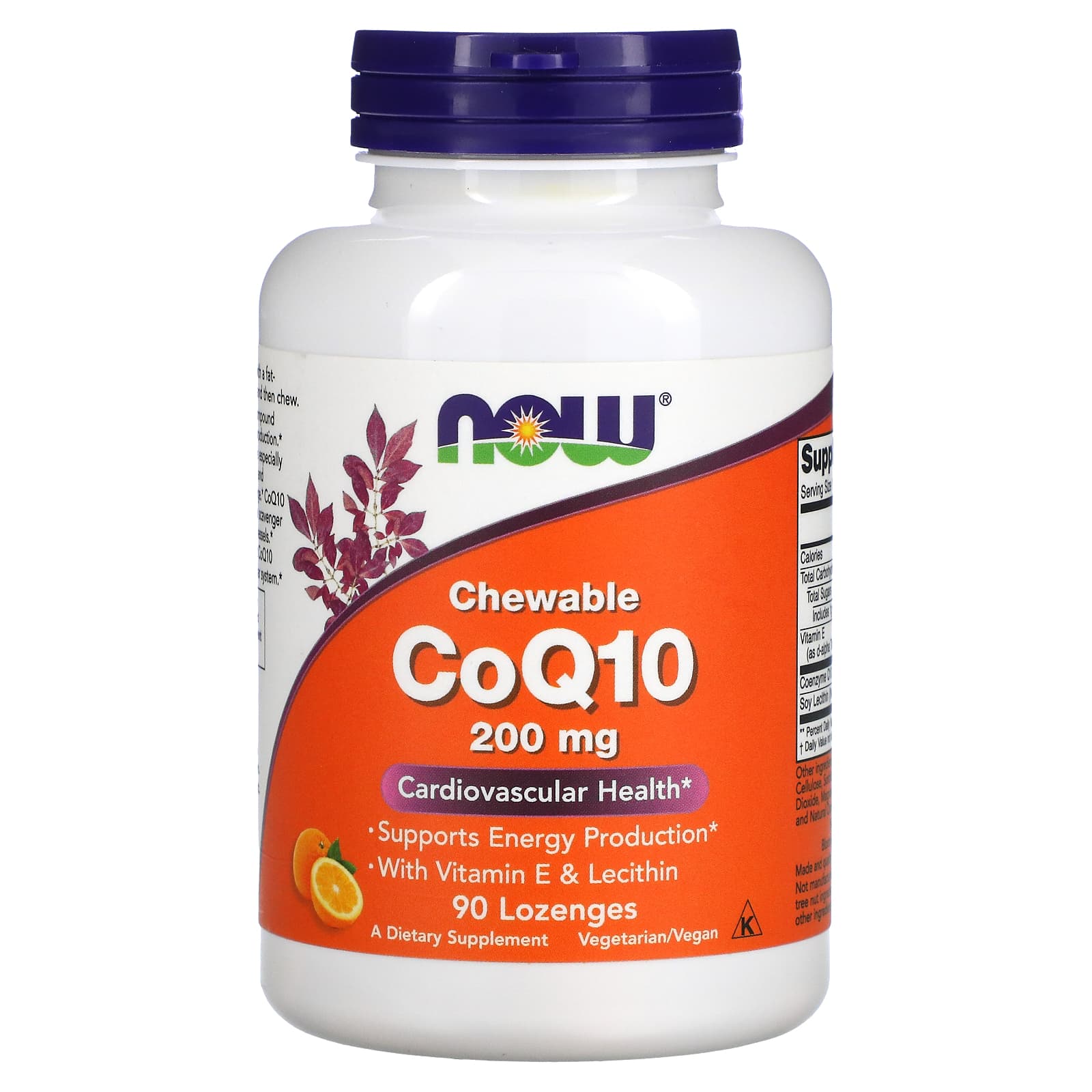 CoQ10 com Lecitina e Vitamina E - 200mg (Mastigável), 90 lozenges, Now Foods