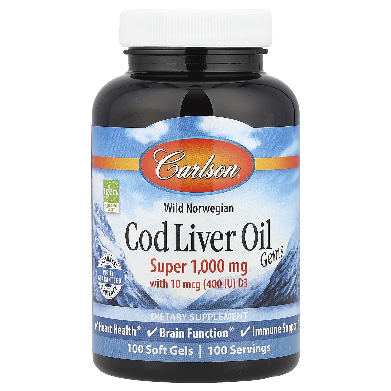 Gemas de óleo de fígado de bacalhau selvagem norueguês - 1000 mg - 100 cápsulas gelatinosas - Carlson Labs