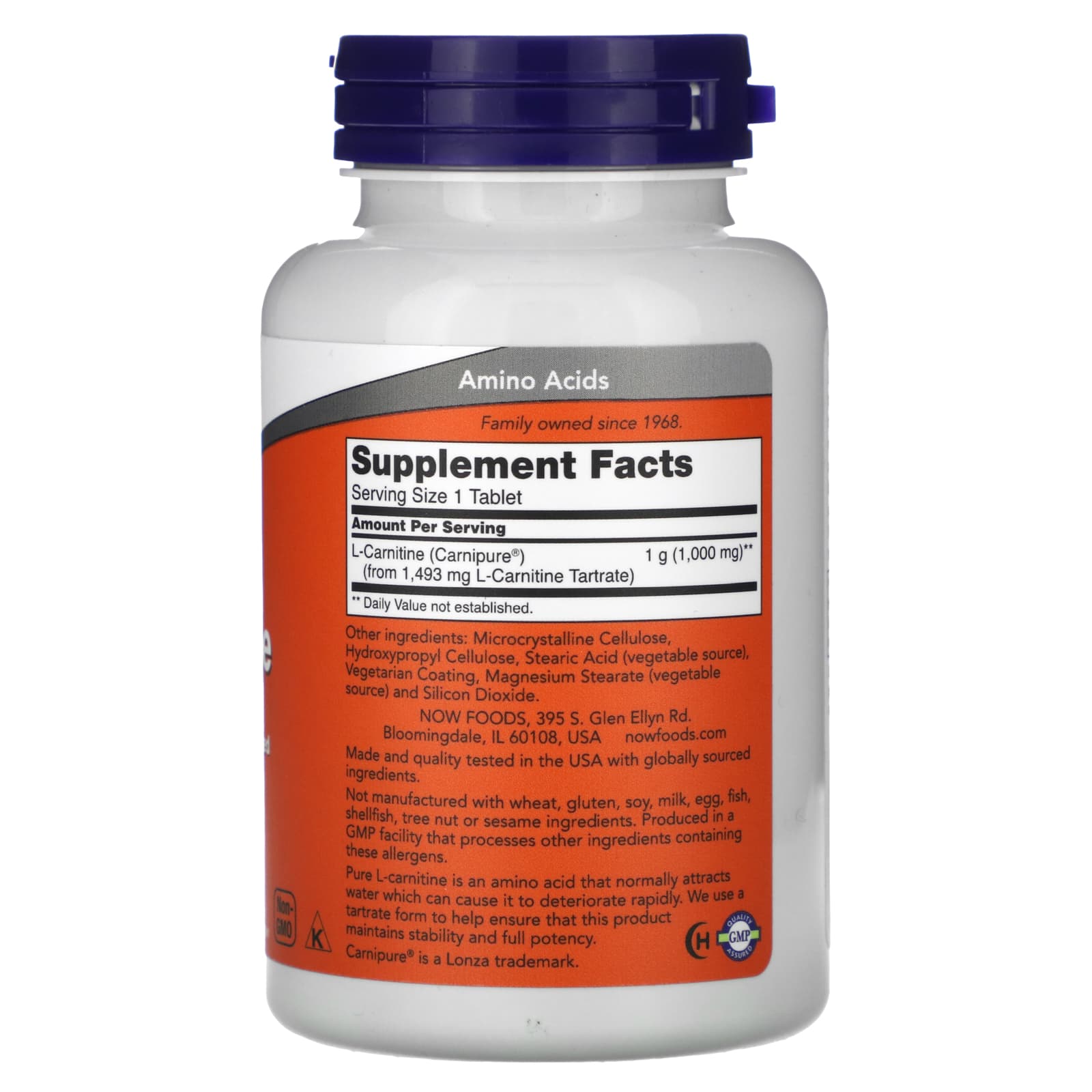 L-Carnitina - 1000mg, 50 comprimidos, Now Foods