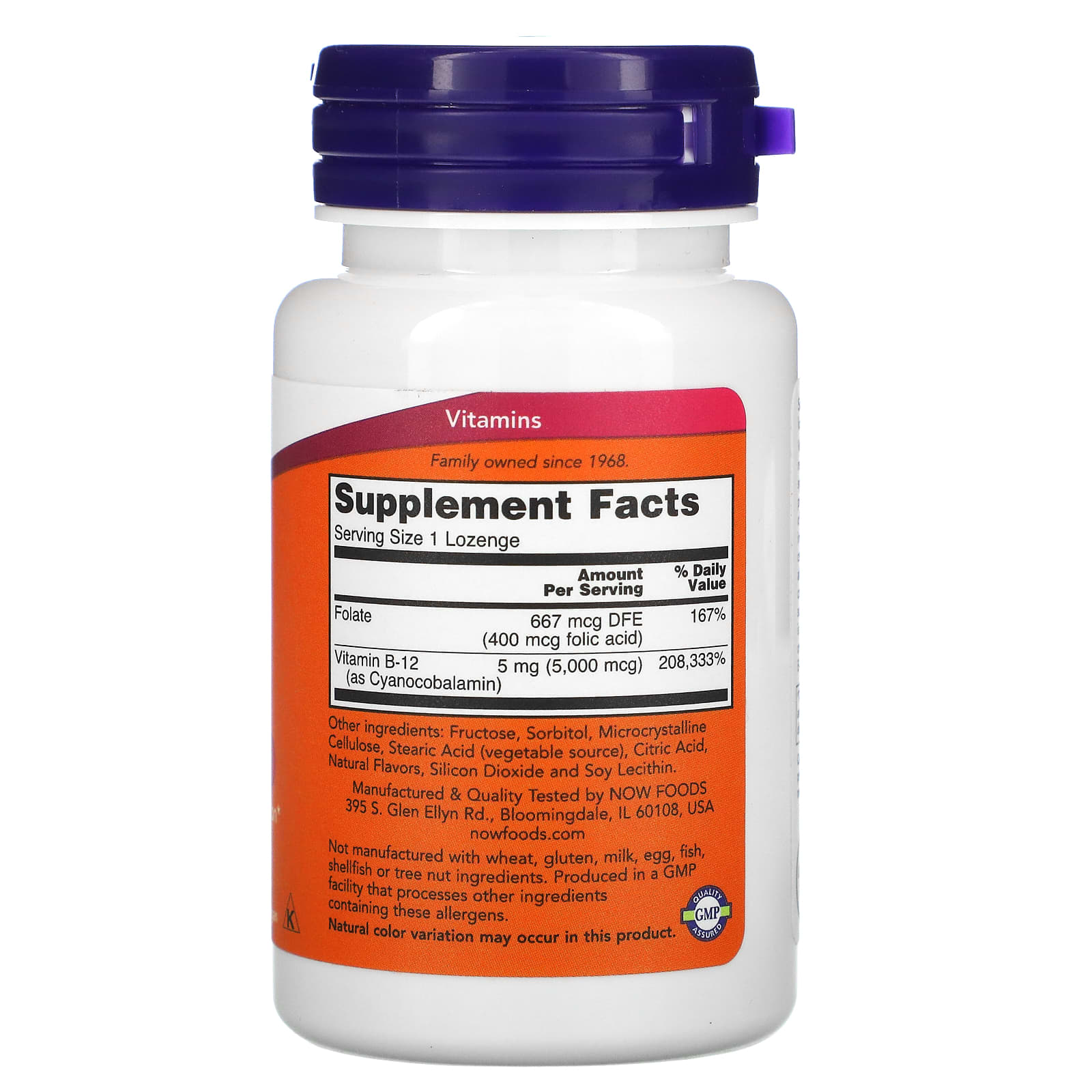Vitamina B-12 com Ácido Fólico - 5000mcg, 60 lozenges, Now Foods