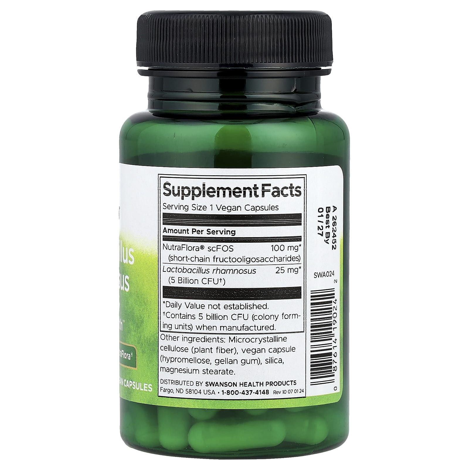 Probiótico Lactobacillus Rhamnosus com FOS, 60 Cápsulas, Swanson