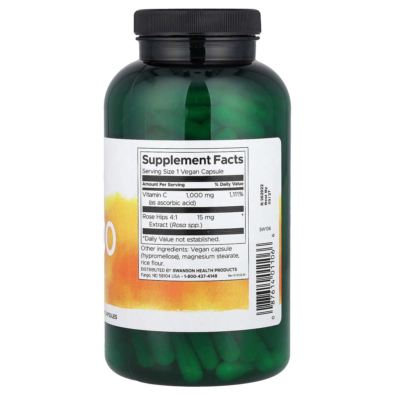 Vitamina C com Extrato de Rosa Mosqueta - 1000mg, 250 caps, Swanson