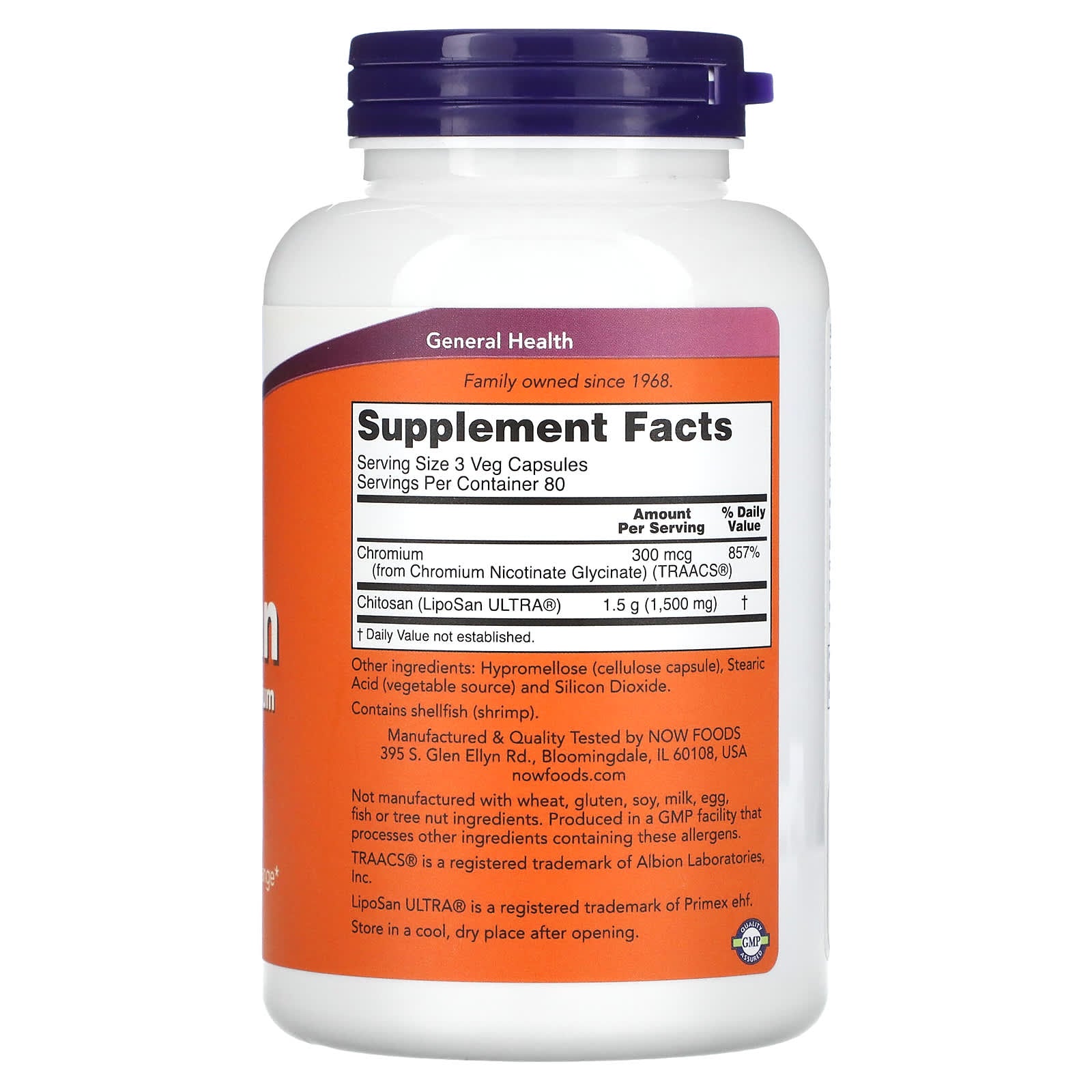 Quitosana - 500mg Mais Cromo, 240 vcaps, Now Foods