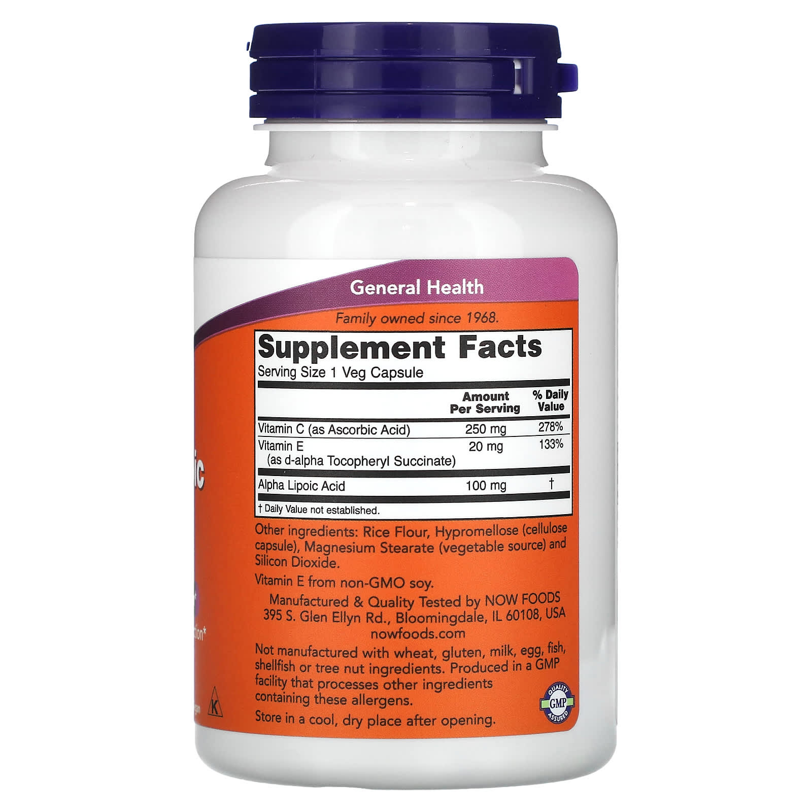 Ácido Alfa Lipóico com Vitaminas C e E - 100mg, 120 vcaps, Now Foods