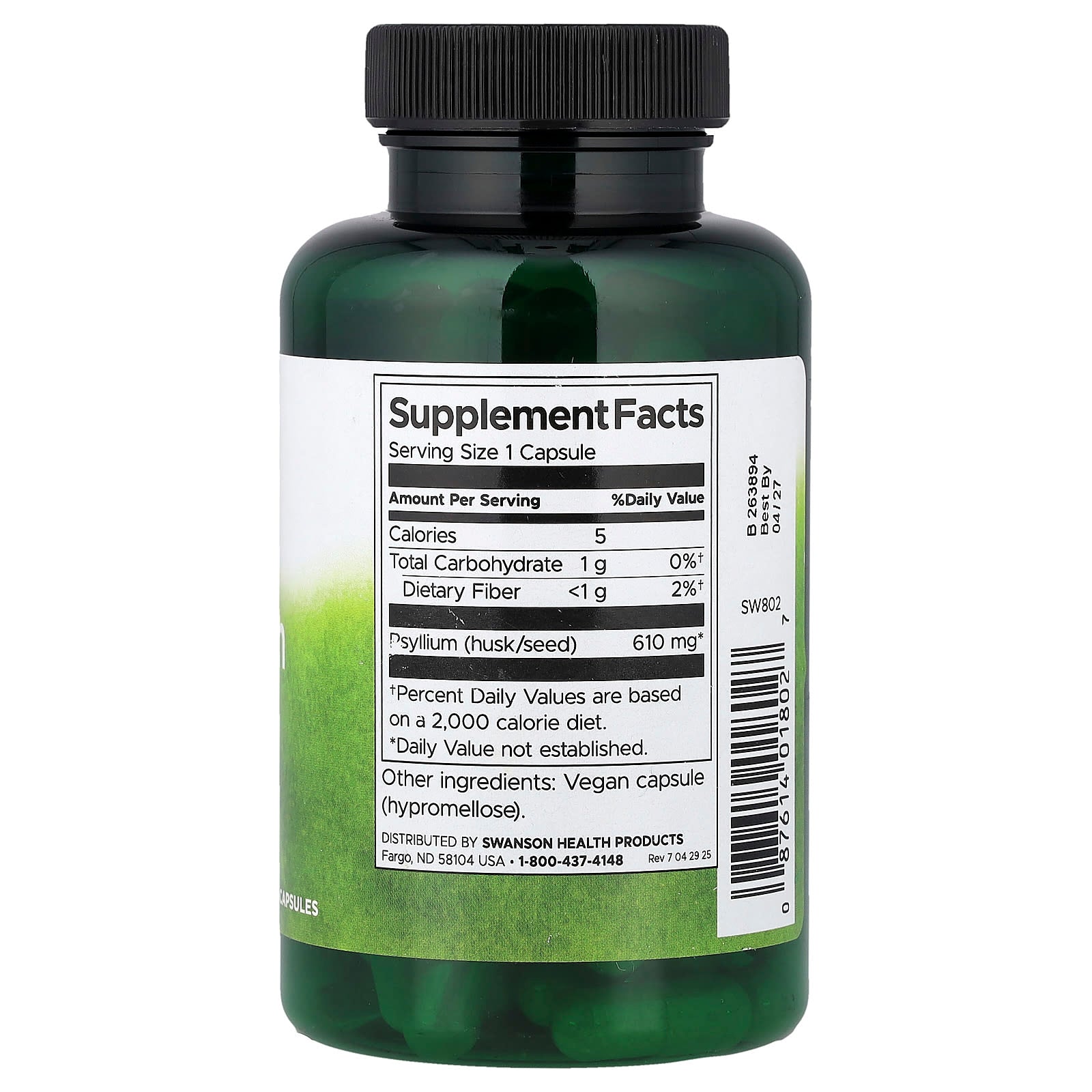 Cascas de Psyllium, 610 mg, 100 Cápsulas Veganas, Swanson