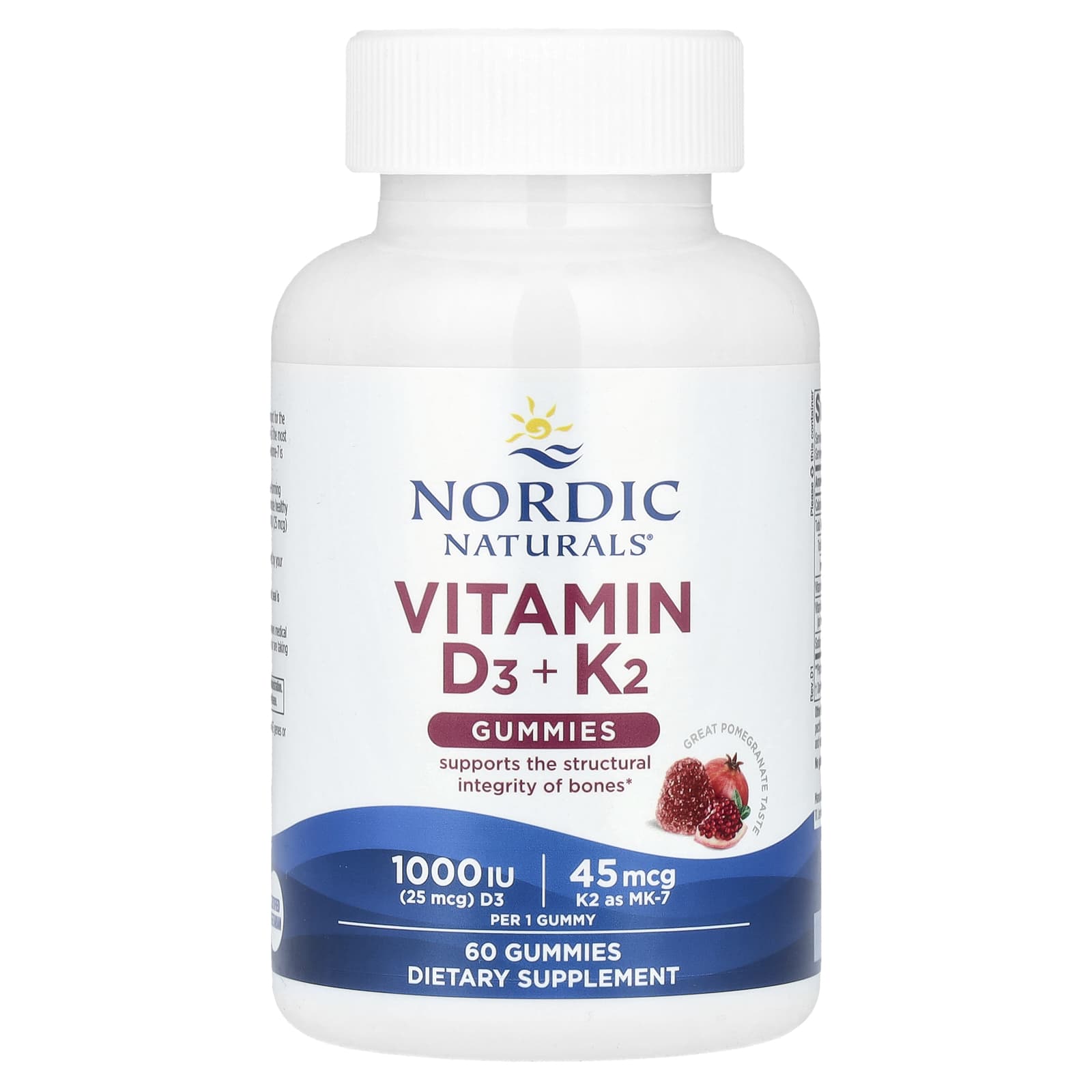 Gomas de vitamina D3 + K2, romã, 60 gomas, Nordic Naturals