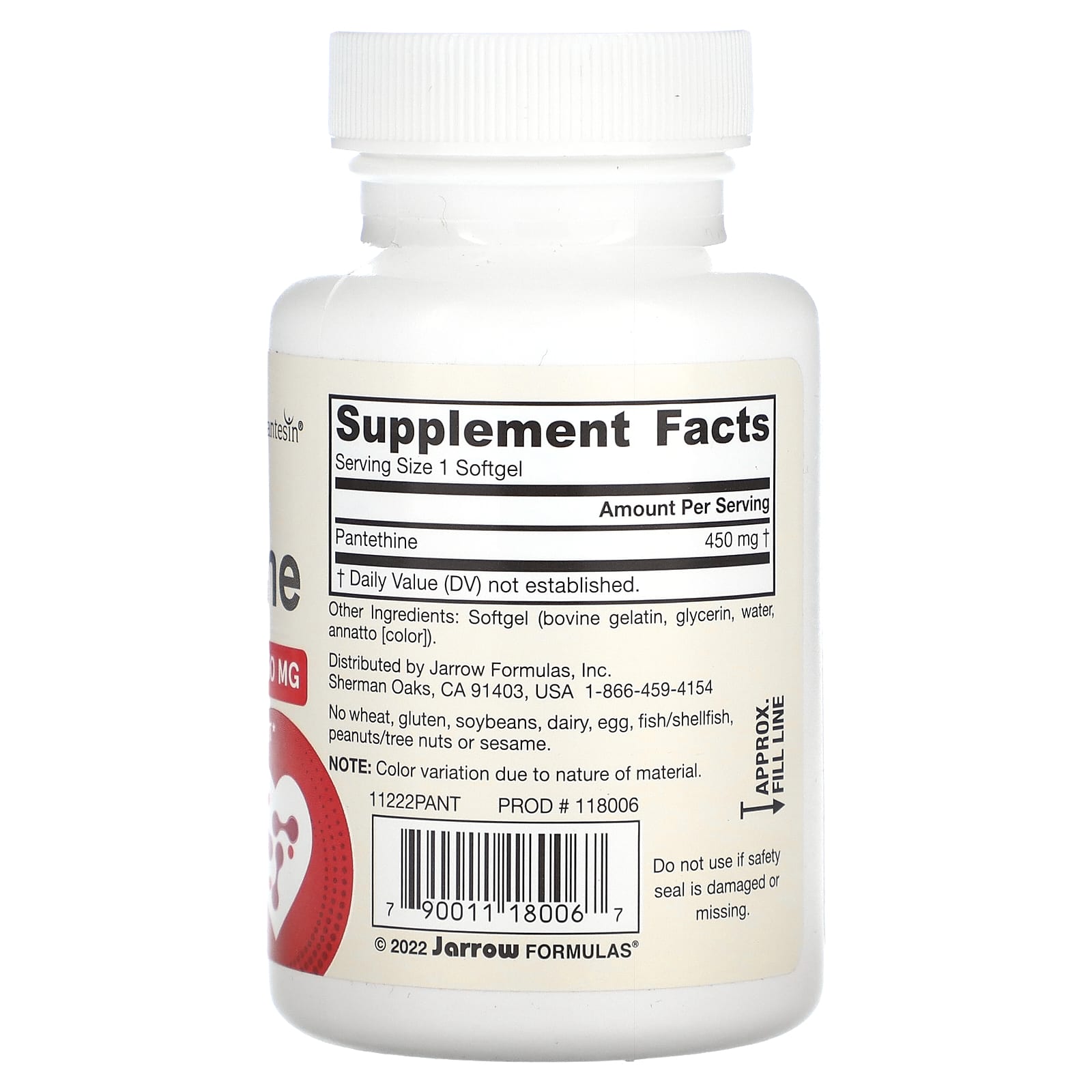 Pantetina, 450 mg - 60 cápsulas moles, Jarrow Formulas