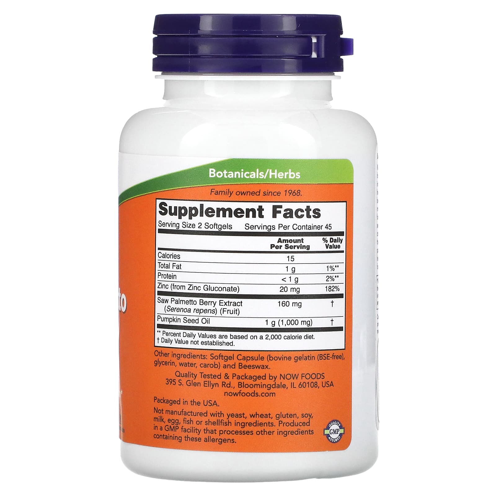 Extrato de Saw Palmetto com óleo de semente de abóbora e zinco, 80 mg, 90 softgels, Now Foods