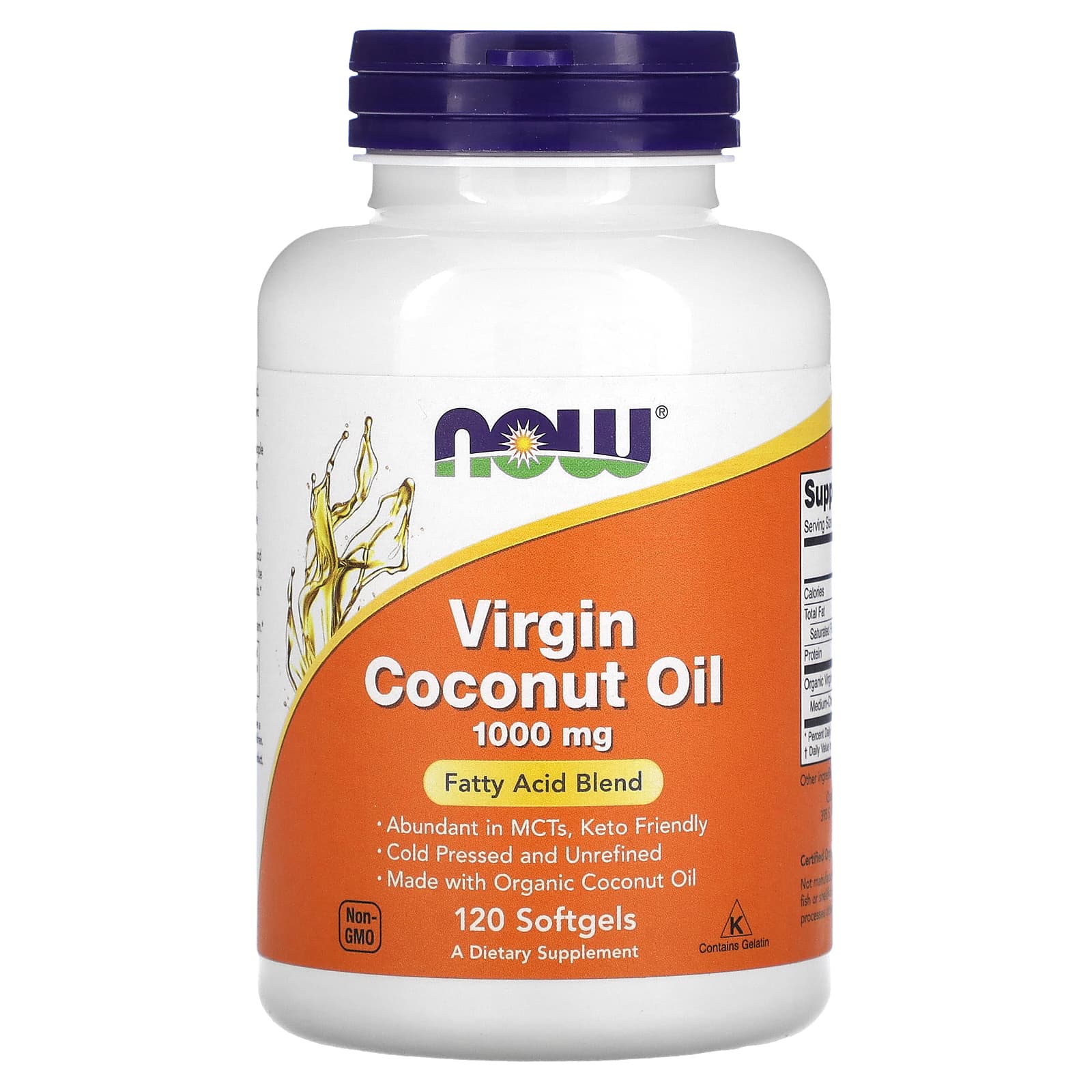 Óleo de coco virgem, 1000mg, 120 softgels, Now Foods